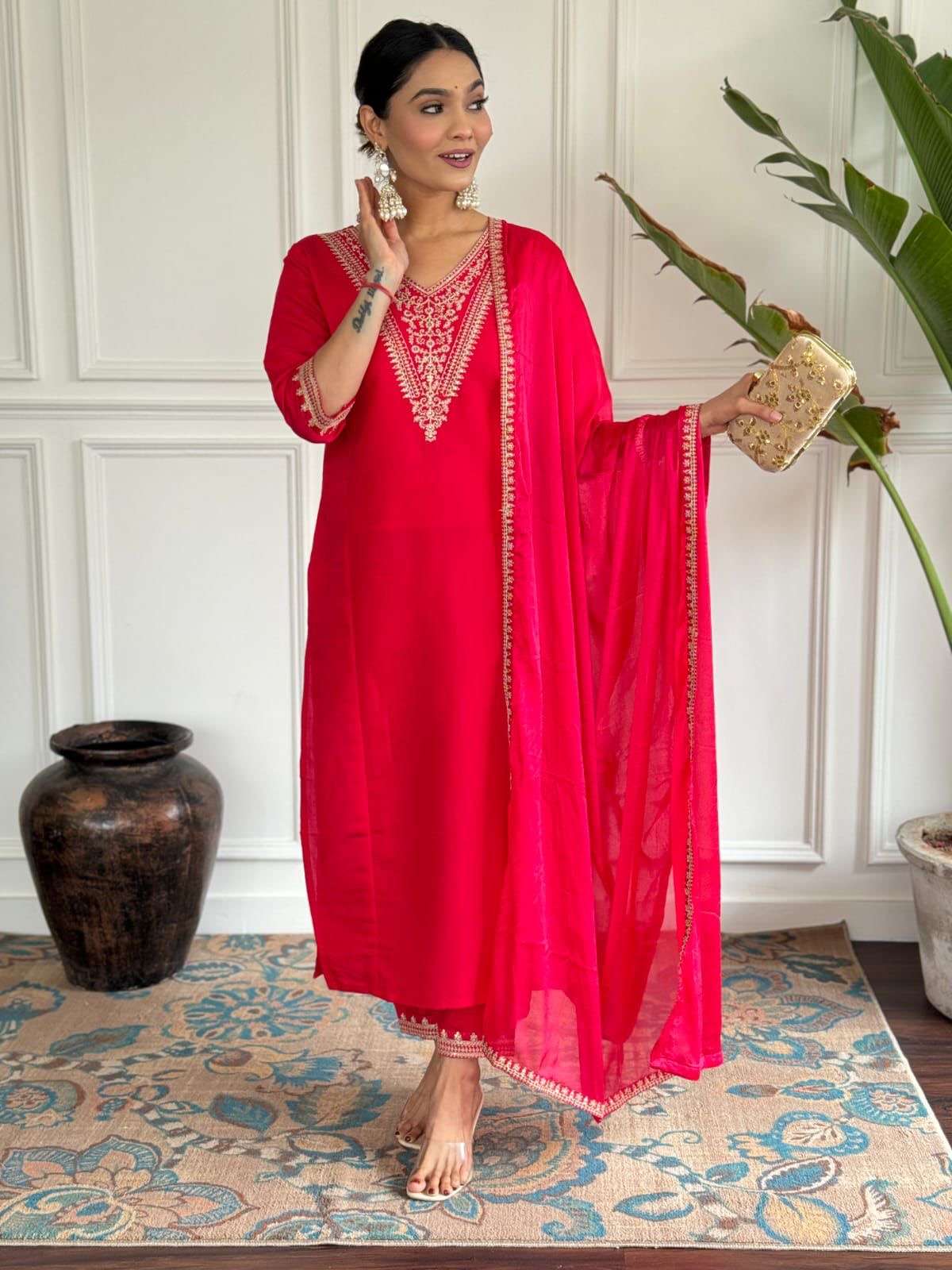 catalogue sonakshi top fabric roman silk bottom fabric roman silk dupatta chinon emboidery  border work top work embroidery bottom work plain