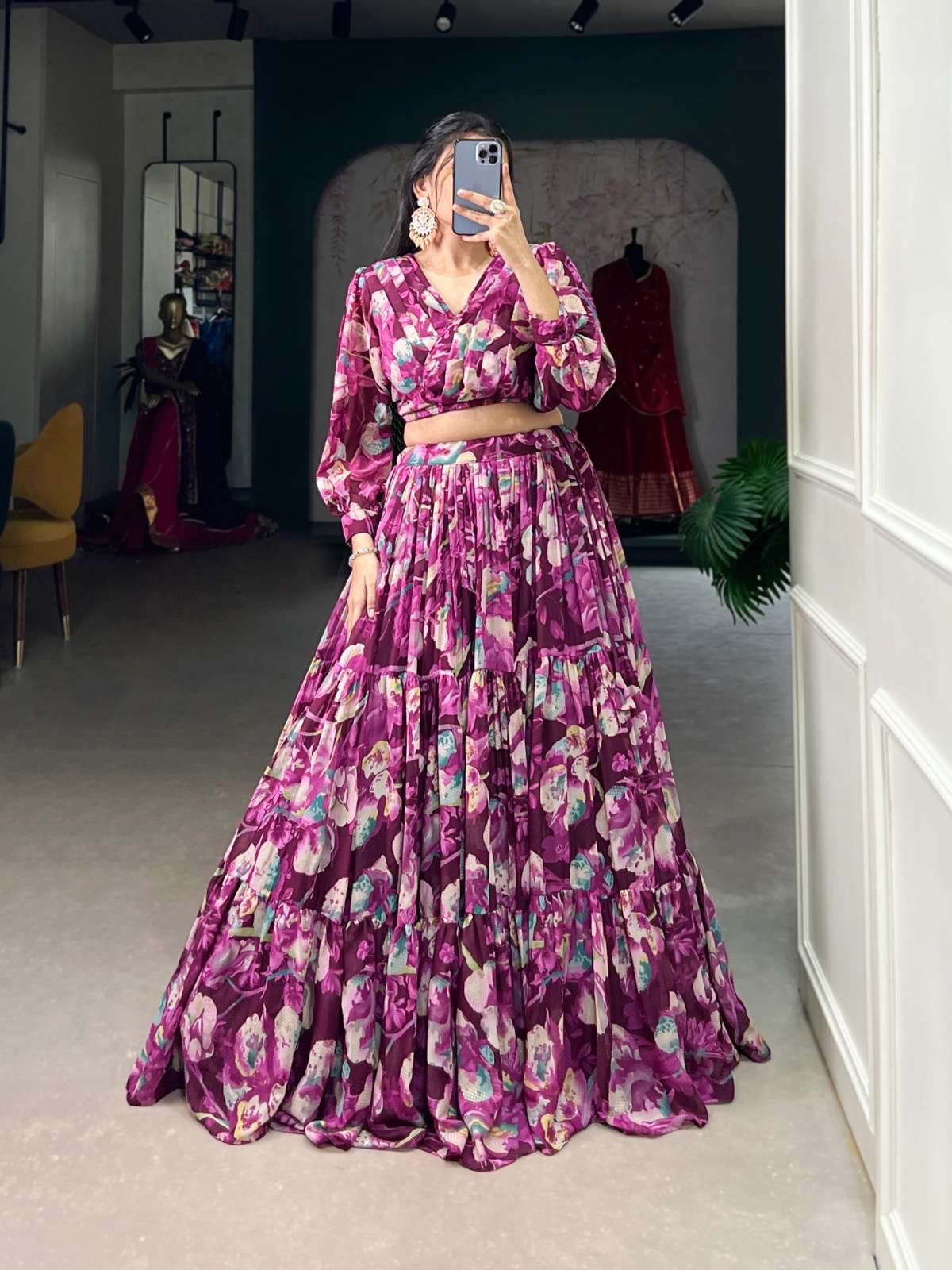 coord set collection georgette chex floral print coord set was the epitome of effortless elegance making her feel confident and beautiful catalogue varsha nnk1135 lehenga fabric georgette chex