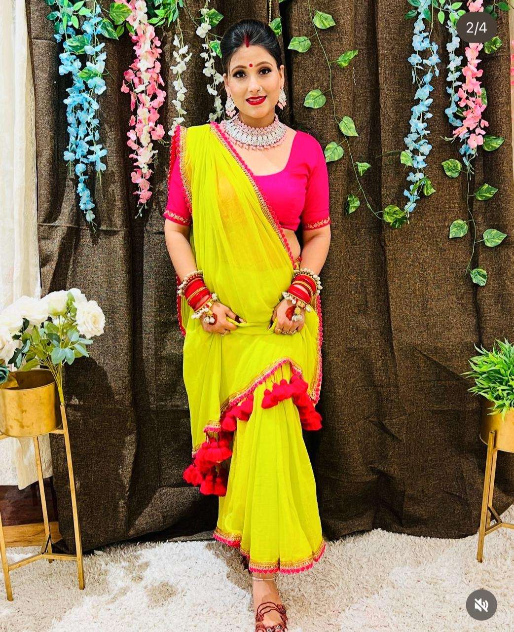 design number bt 1247 saree detail saree fabric gorgette saree work fancy thred with sequence n coding less work  saree jalar fumka on pallu saree