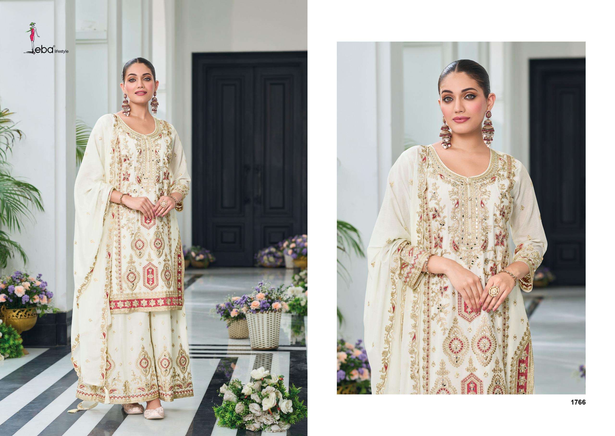 eba lifestyle catalogue charvee 1766 to 1767 top heavy chinon with embroidery work duppta heavy chinon with  emboidery work plazo heavy chinon with embroidery front n back work