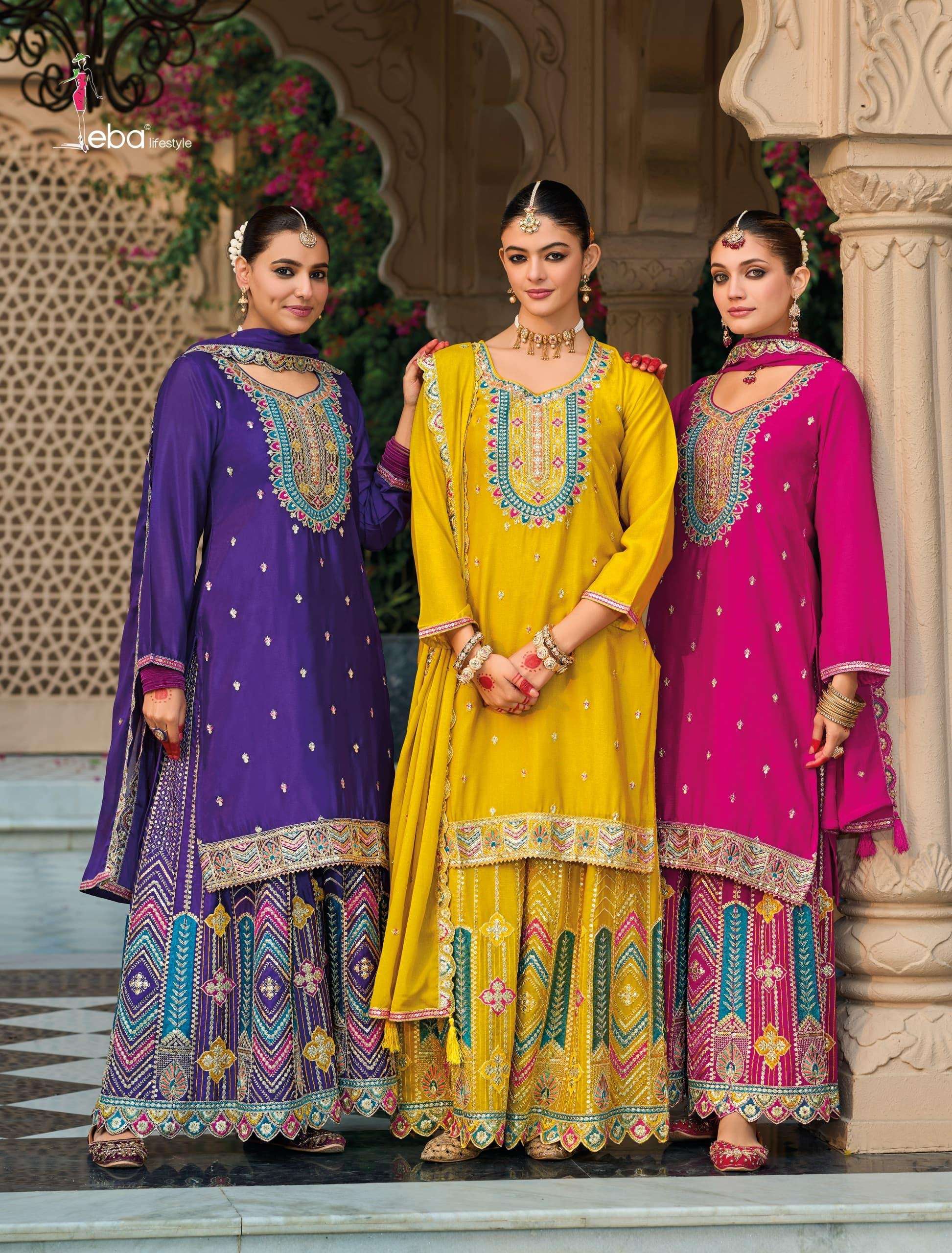 eba lifestyle catalogue mohini series 1806 to 1809 top heavy chinon with emboidery work duppta heavy chinon with emboidery work plazo heavy chinon with embroidery front n back work