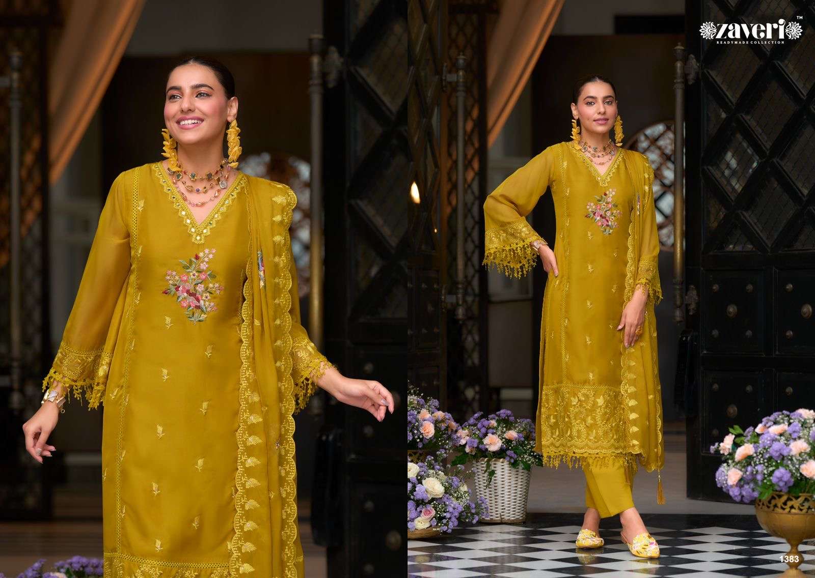 eba lifestyle catalogue pari series 1383 to 1386 top soft blooming organza emboidery n khatali work with gpu lace duppta soft  blooming organza with embroidery size m to 3xl readymade suit