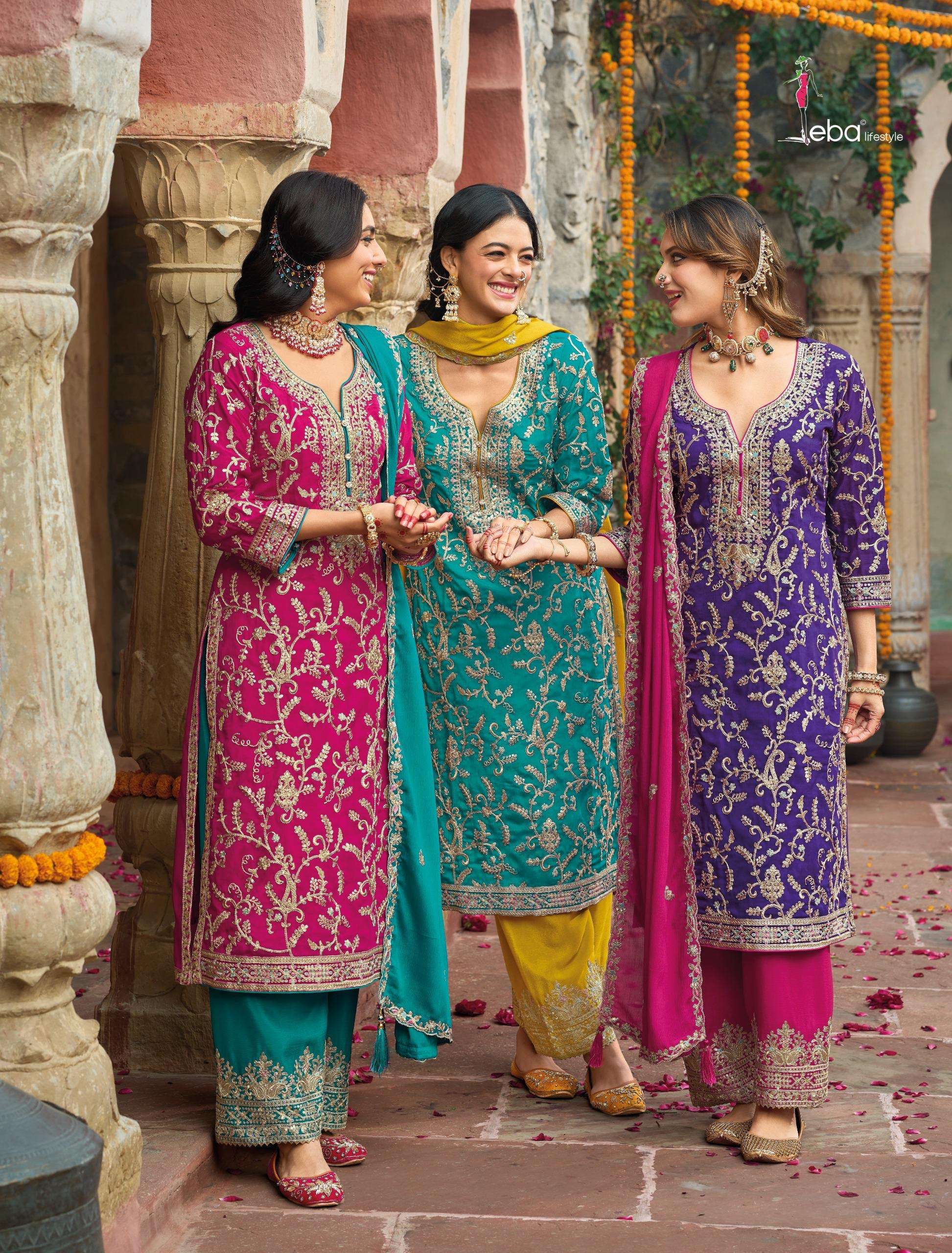 eba lifestyle catalogue sangit series 1787 to 1789 top heavy chinon with emboidery work duppta heavy chinon with  emboidery work plazo heavy chinon with embroidery front n back work