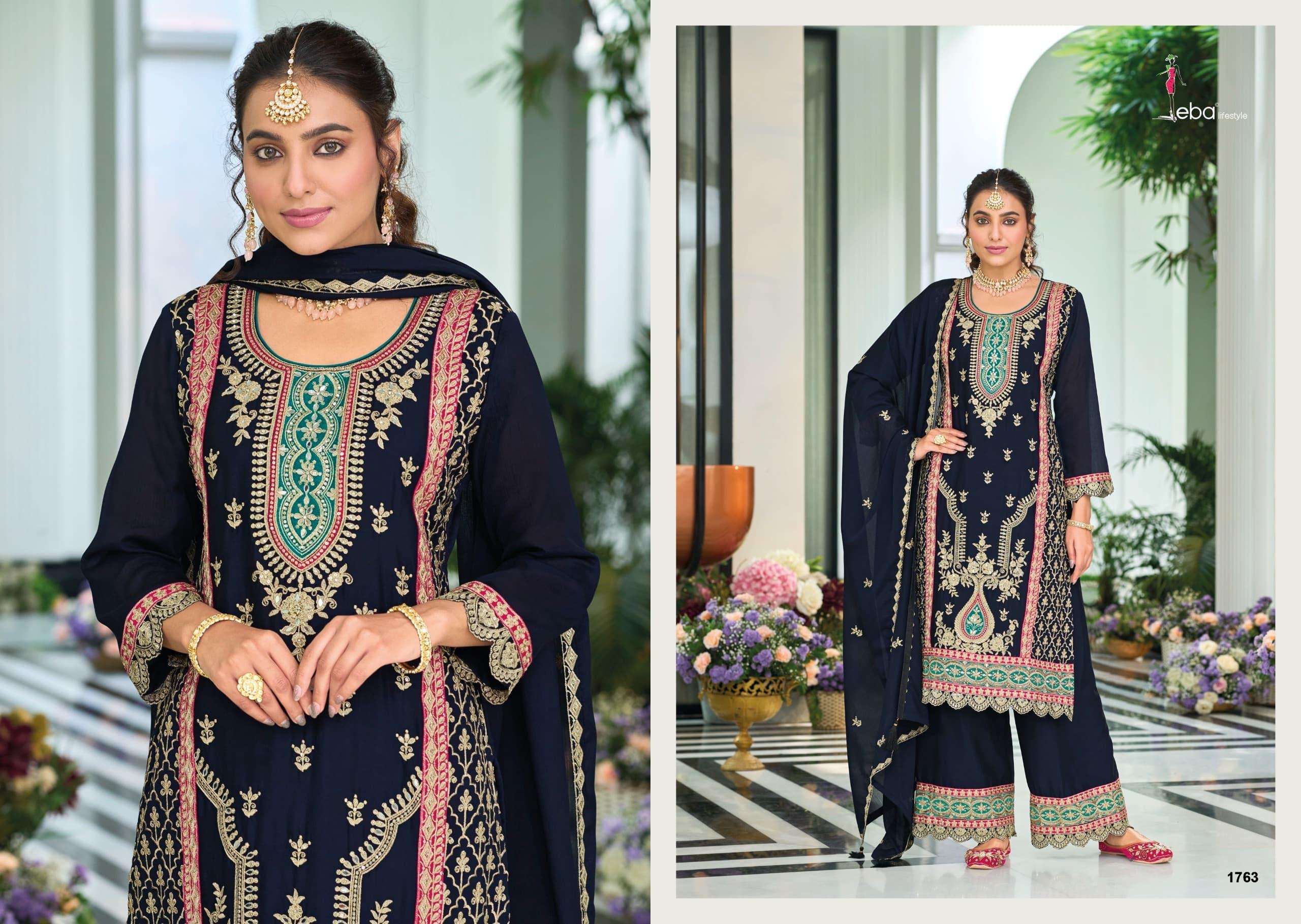 eba lifestyle catalogue zohra series top heavy chinon with emboidery work duppta heavychinon with embroidery work plazo heavy chinon with emboidery  front n back work size m to 3xl