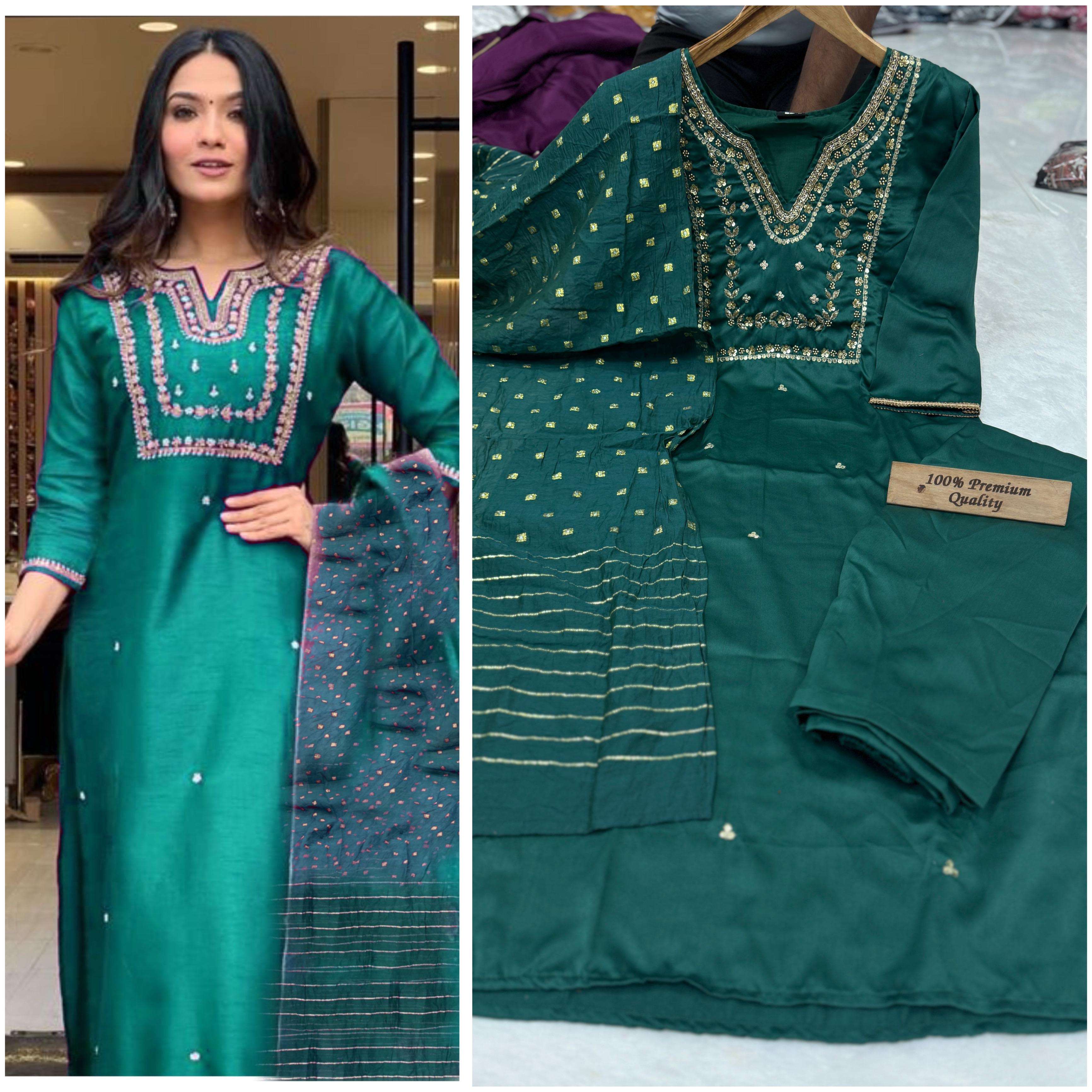 festival special catalogue alexa top pure roman silk  suit with inner with beautiful pure handwork in neck and front  bottom pure roman silk with inner readymade suit