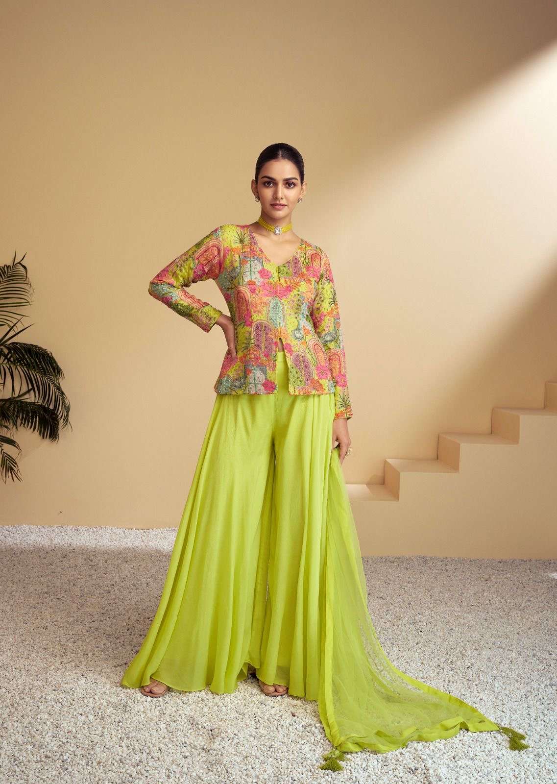 gulkarya designer catalogue zulfa series 7525 to 7526 top pure chinon dupatta real net plazoo real chinon  note free size stitched pure position printing n hand work only