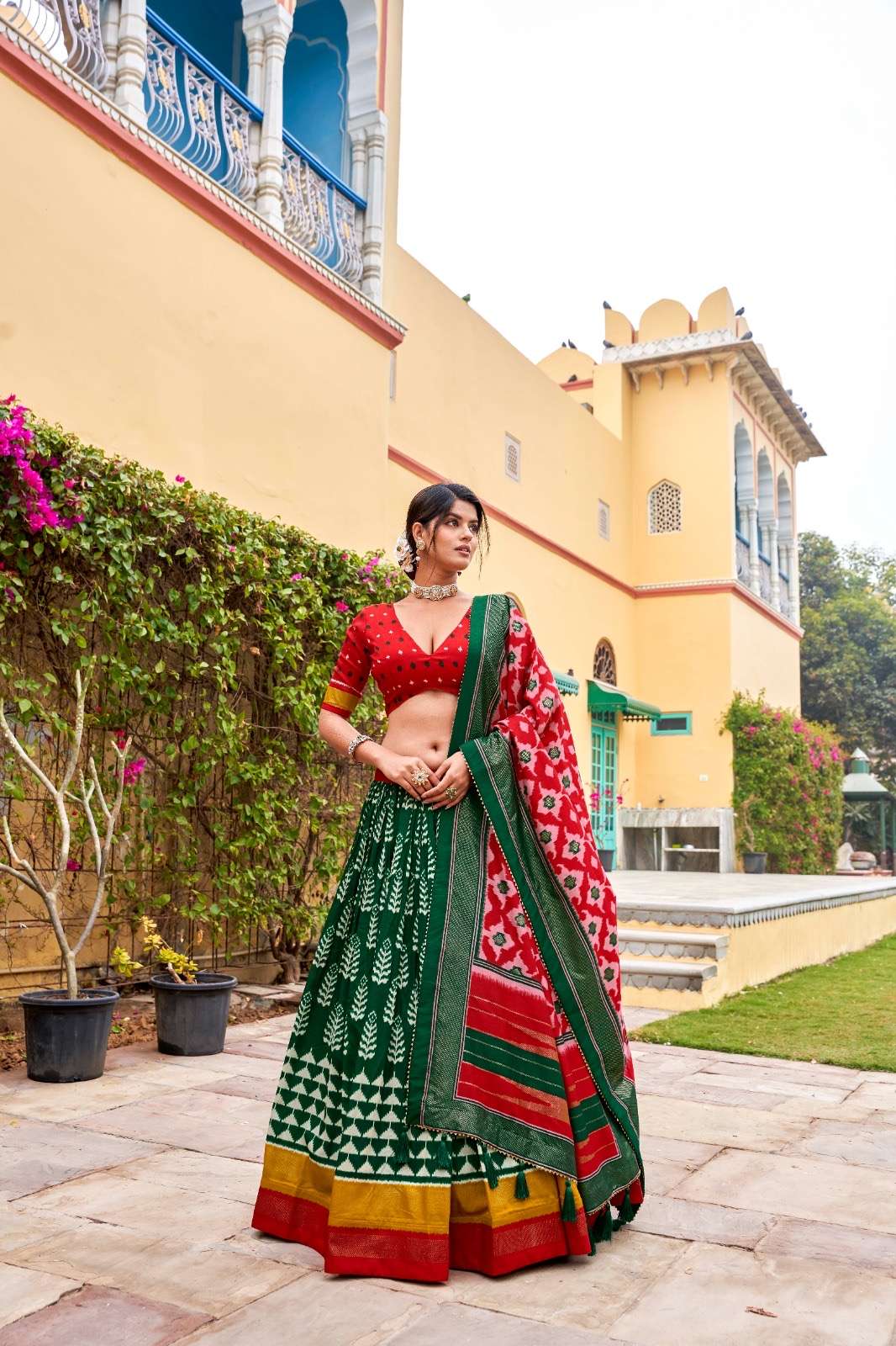 lehenga choli adorned in printed tusser silk lehenga choli one dances through celebrations like a vision from a timeless dream blending heritage with contemporary flair morni lnb1200
