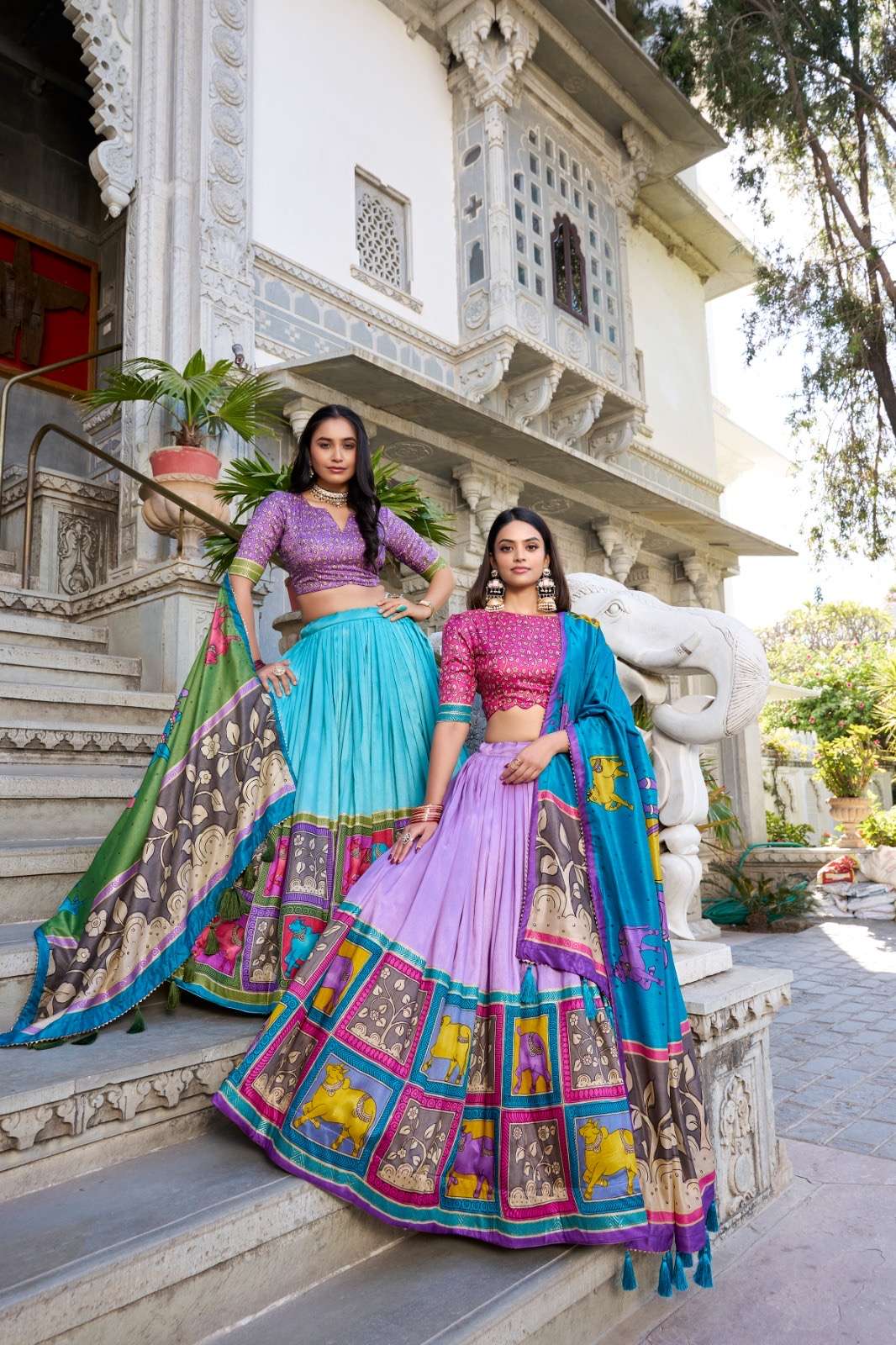 lehenga choli catalogue vaishnavi draped in tradition shining in silk lnb1235 lehenga stitched fabric tussar silk  lehenga work kalamkari with foil work supported up to 42