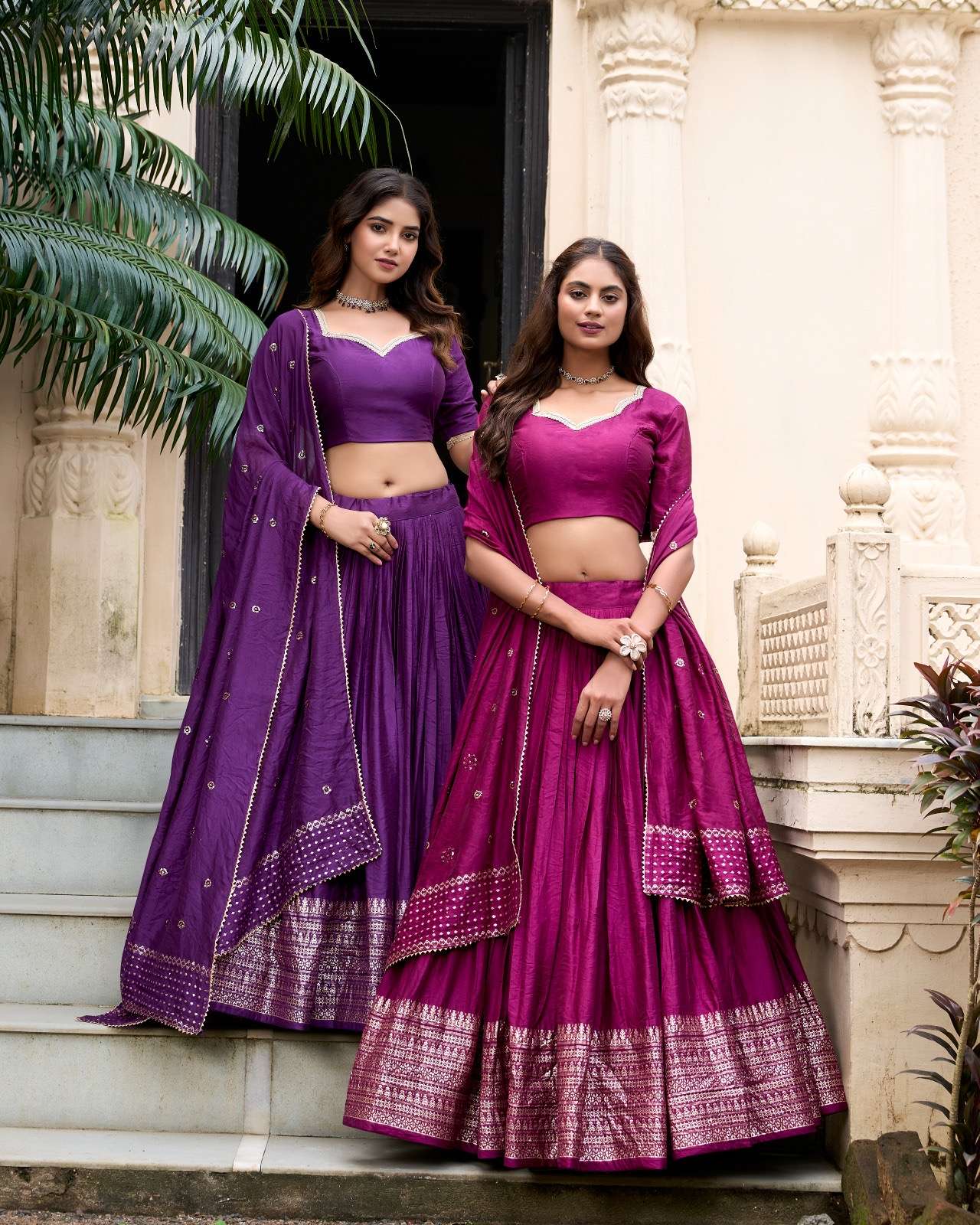 lehenga choli crafted for grace and beauty pure chanderi plain lehenga with intricate zari work border accompanied by sequin embellished dupatta catalogue priyadarshi lnb1906