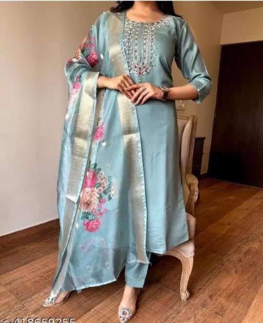 new beutiful heavy fully stitchied suit set brand showroom piece hevay embroidery full work featuring beautiful heavy suit set which is beautifully decorated with intricate  embroidery zari weaving