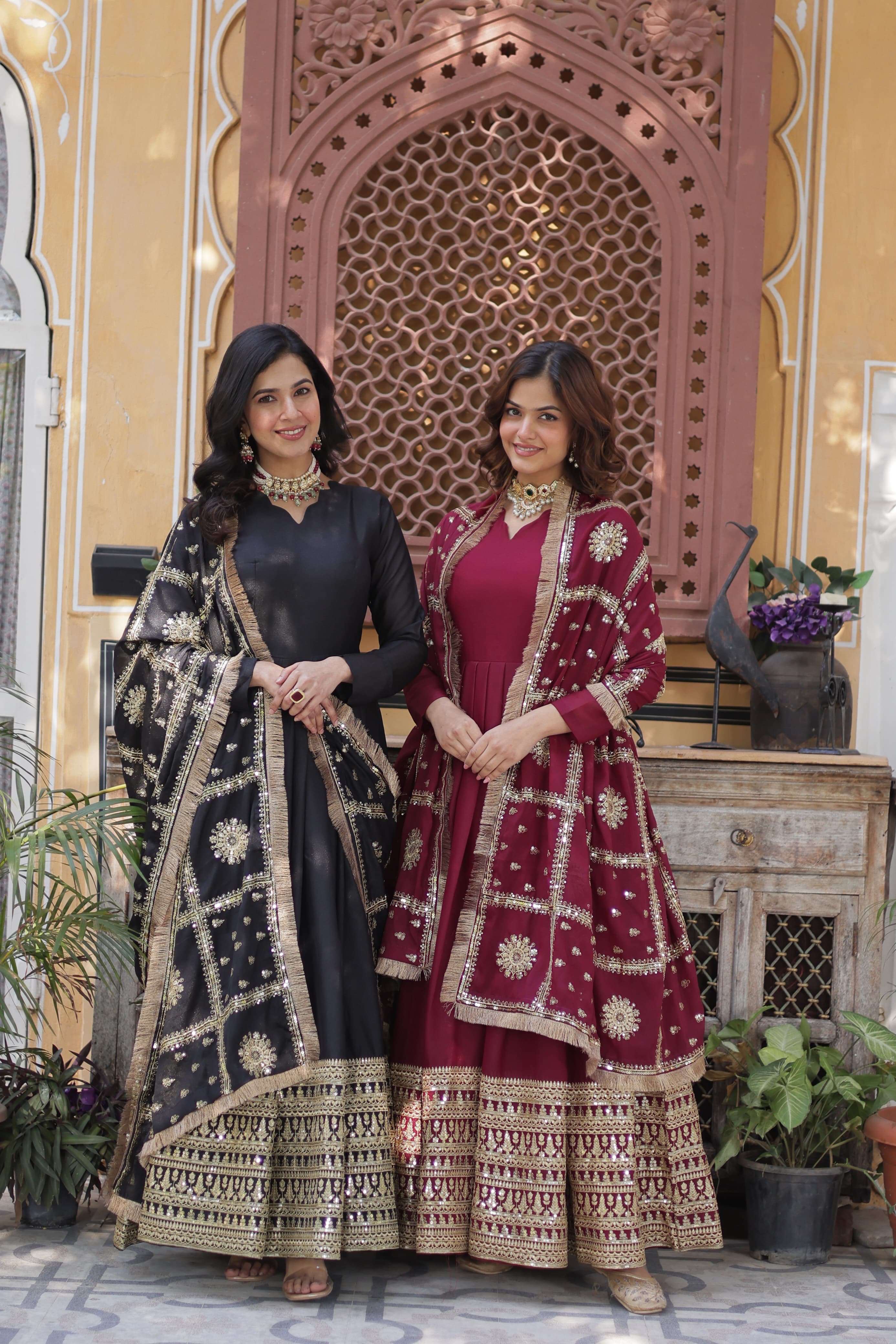 premium designer readymade gown collections gown with dupatta code ka 1139 gown  fabric n work  star georgette with embroidery zari sequins worksize m to xxl length 56 inch
