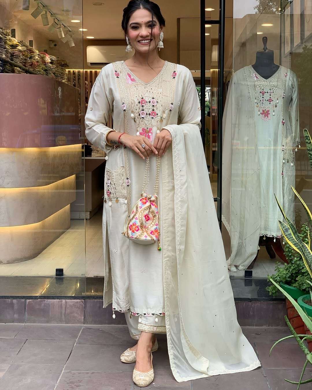 premium hand work kurti pant dupatta catalogue set  all over hand work and work elevate your ethnic wardrobe with our heavy full hand work kurti set featuring latkana duppta for side laces