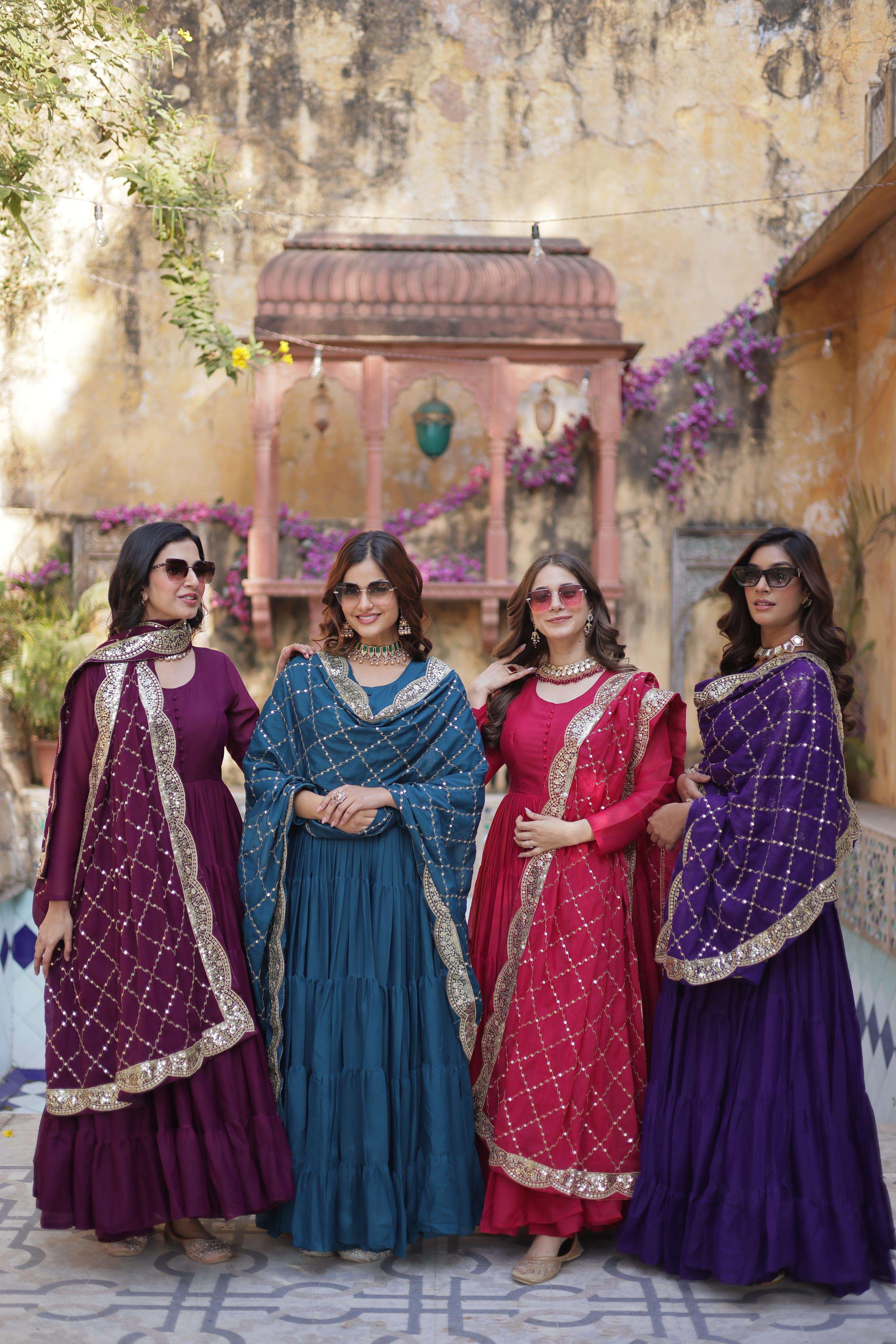 premium readymade gown collections 2025 desirable womens fully flair gown made with star georgette fabrics and designer embroidered dupatta code lw 9212 fabrics n work star georgette size m to xxl