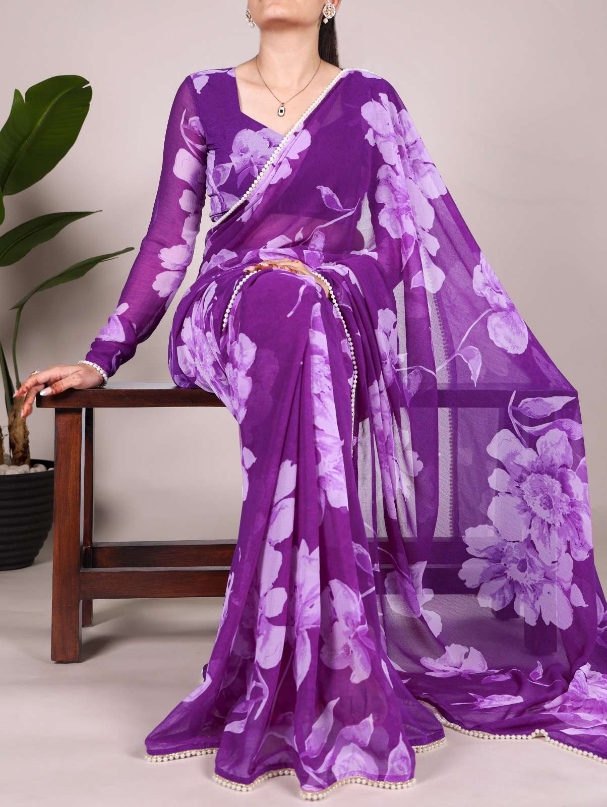 saree collection delicate blooms pearl border dreams ynf7011 saree fabric chiffon saree work foral printed pearl lace border blouse unstitched blouse fabric chiffon foral printed pearl lace border