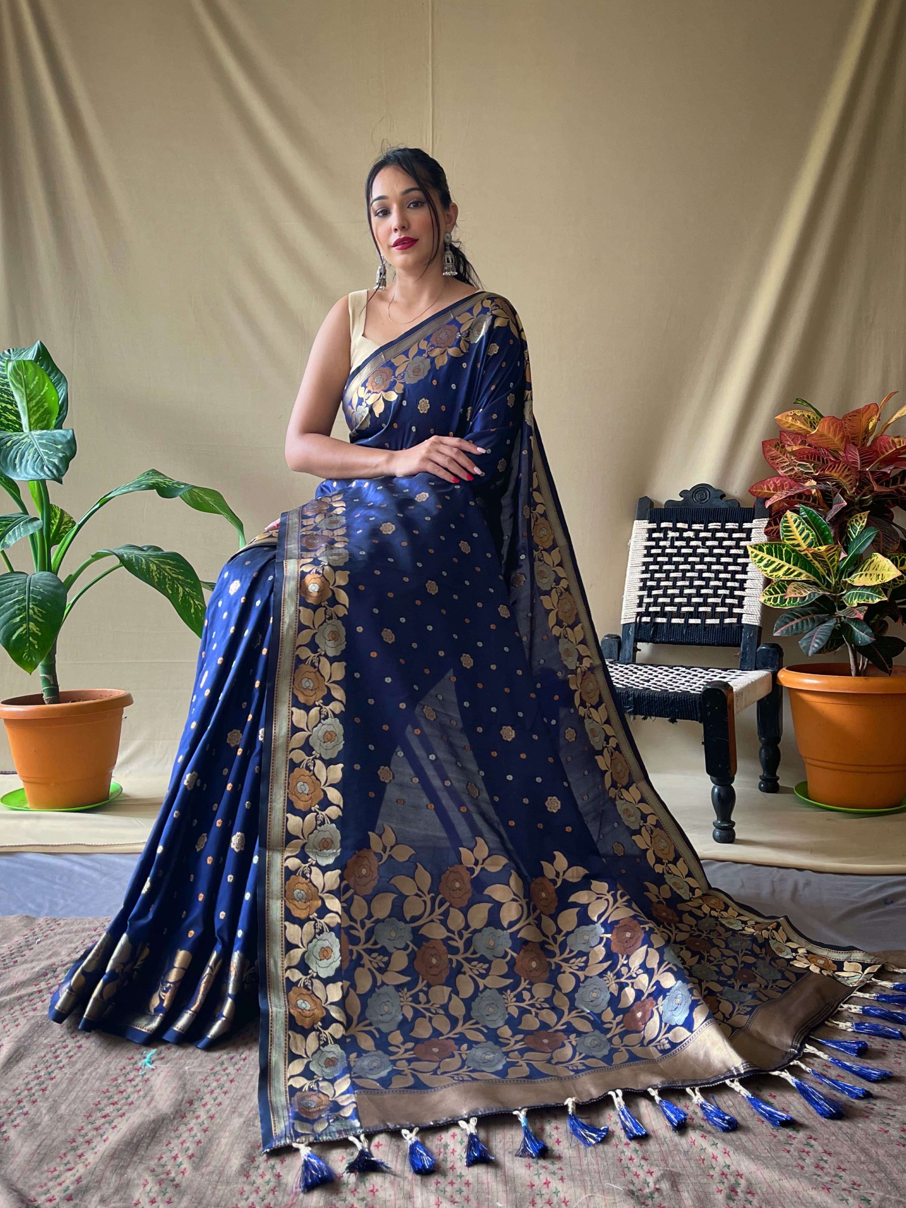 saree fresh arrival catalogue name suhani pure soft  silk saree with copper and golden zari weaved border and rich pallu with beautiful motifs and elegant color combination