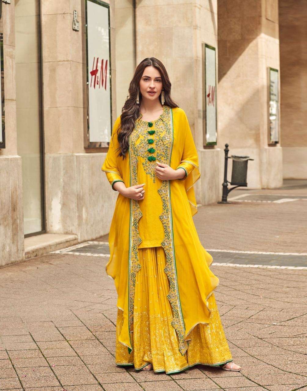 sayuri designer catalogue ishani series 5595 to 5597 fabric premium silk gharara real gerogette dupatta real organza silk embroidered designer readymade suit