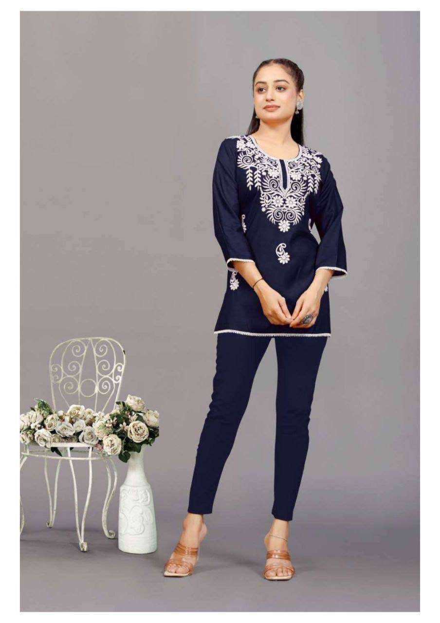 short tops for office n regular wear swastik 006 single pcs available fabrics heavy rayon with embroidery stich work size s to xxl short top kurtie 
