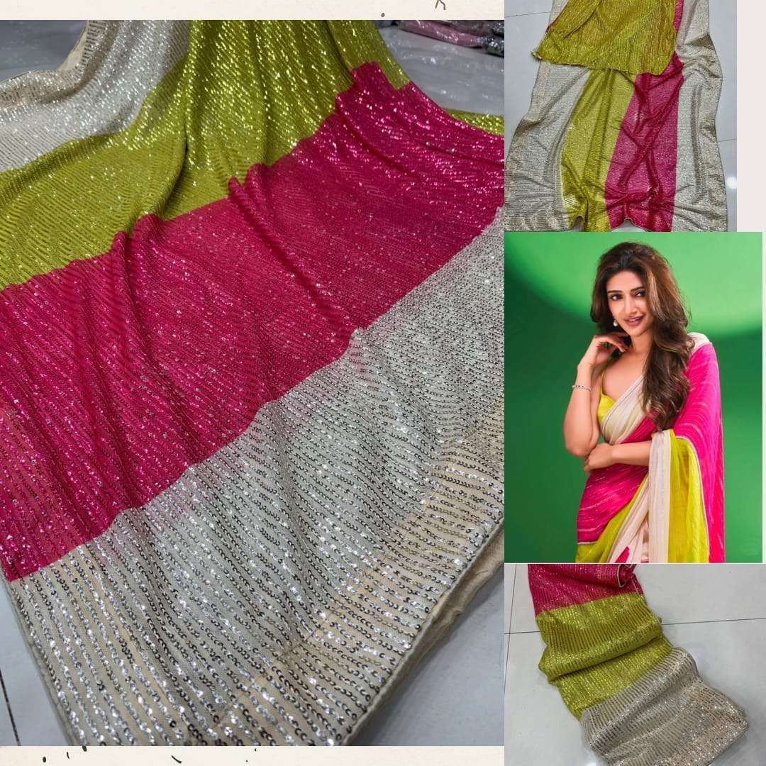 sreeleela original south indian saree fabric premium multi color export quality fine yard fabric with heavy full sequins work saree blouse full heavy sequins blouse saree
