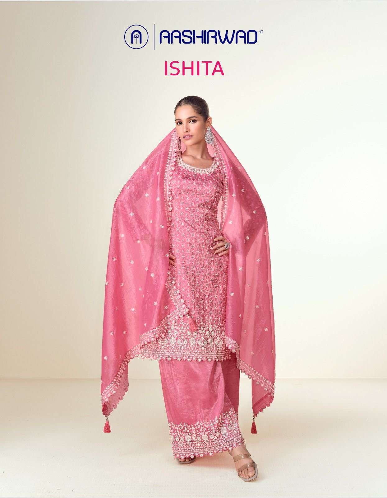 aashirwaad creation catalogue ishita 10158 to 10161 top premium tissue crush free size stitched plazzo premium tissue crush free size stitched duptta premium tissue crush