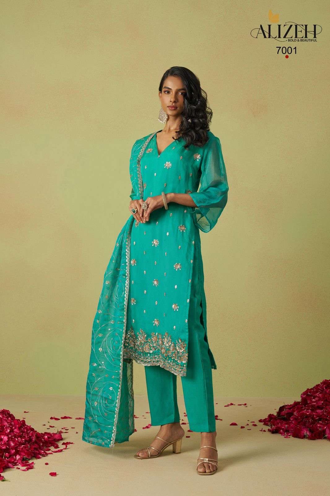 alizeh catalogue gulaabo series 7001 to 7004 experience the epitome of luxury our latest collection features four exquisite colors crafted from pure shimmer organza fabric designer suits 