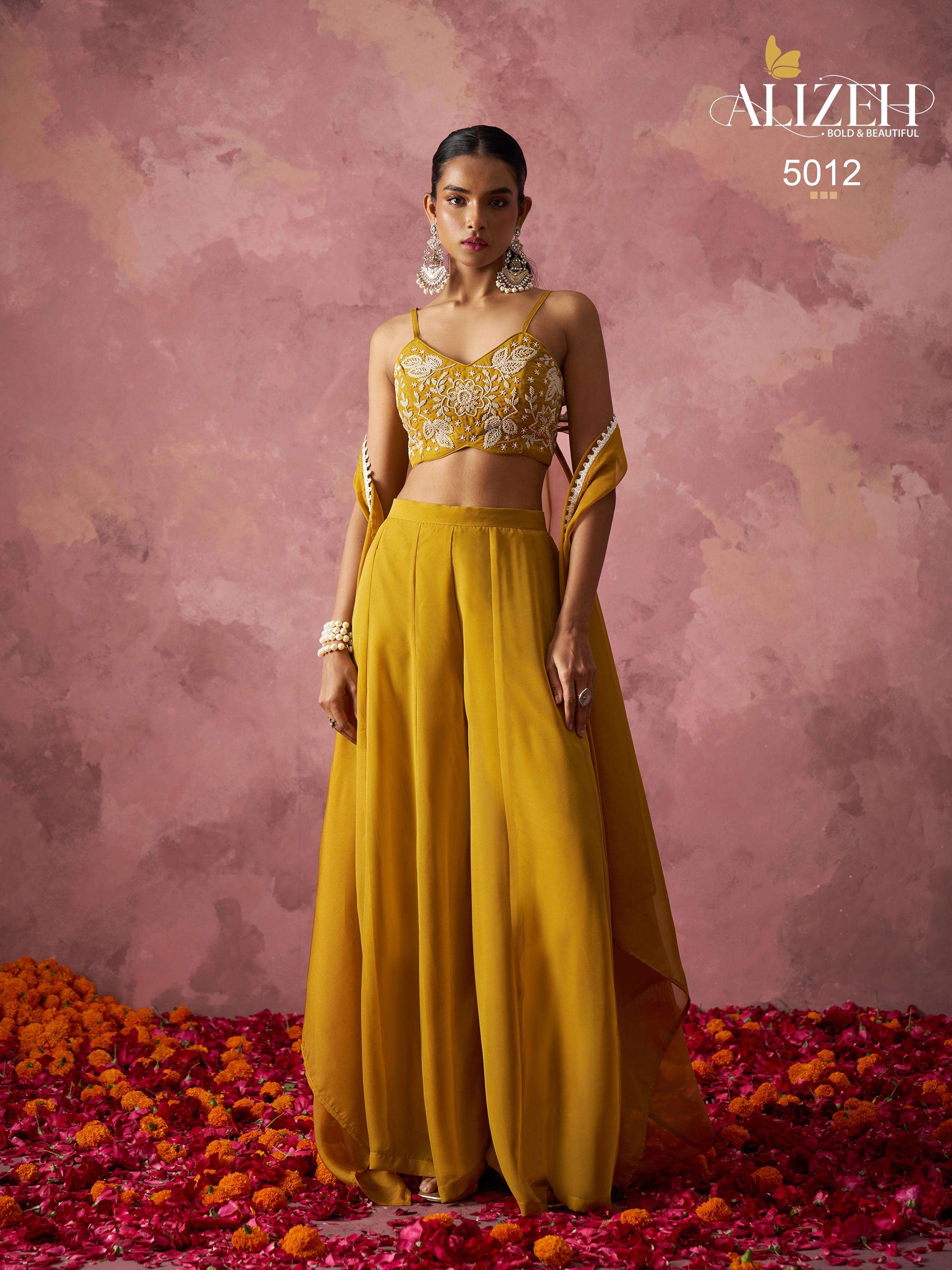 alizeh official catalogue rang 5012 n 5013 indo western sharara cape set featuring intricate khatli work vibrant colours and timeless elegance georgette sharara and blouse organza cape