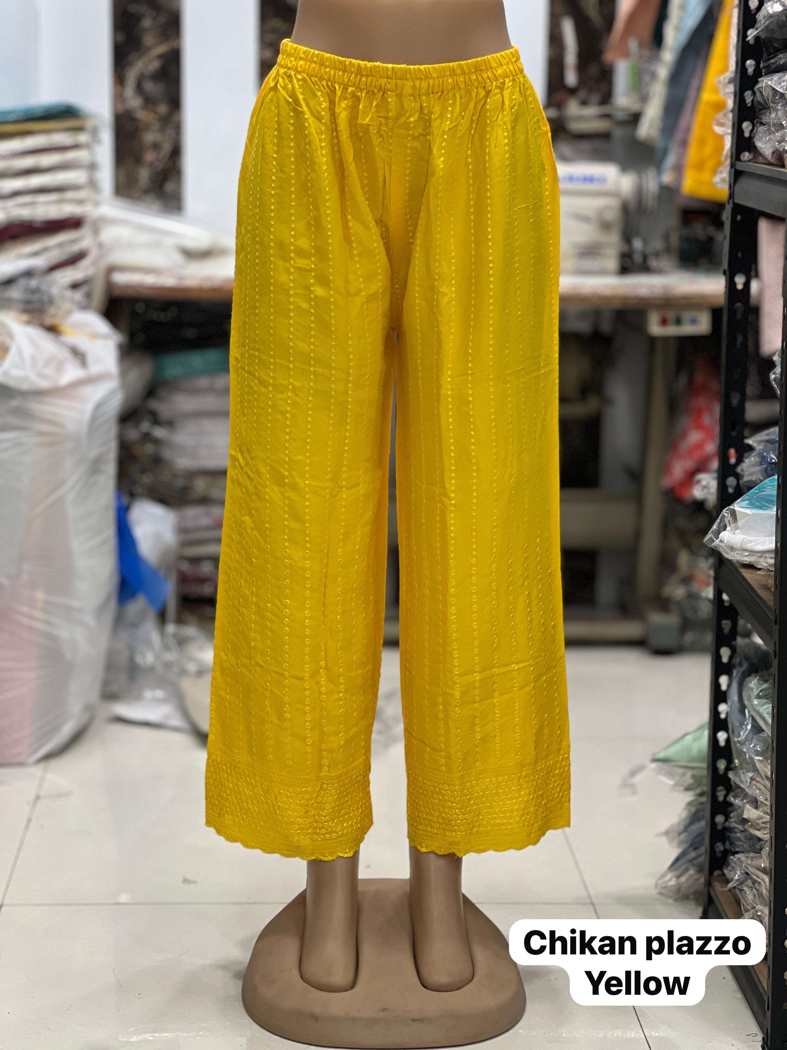chikankari plazzo 2 chikankari work loose fit plazzo in 9 colors fabric rayon size free size upto xxl 38 waist length 40 readymade plazo pants