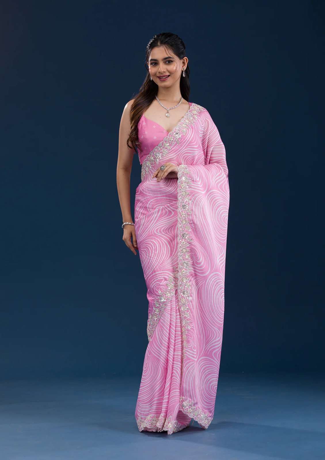 design number bt 403 saree fabric georgette saree work digital prints n embroidery codding n sequins work saree patten fancy cutwork border designer saree 
