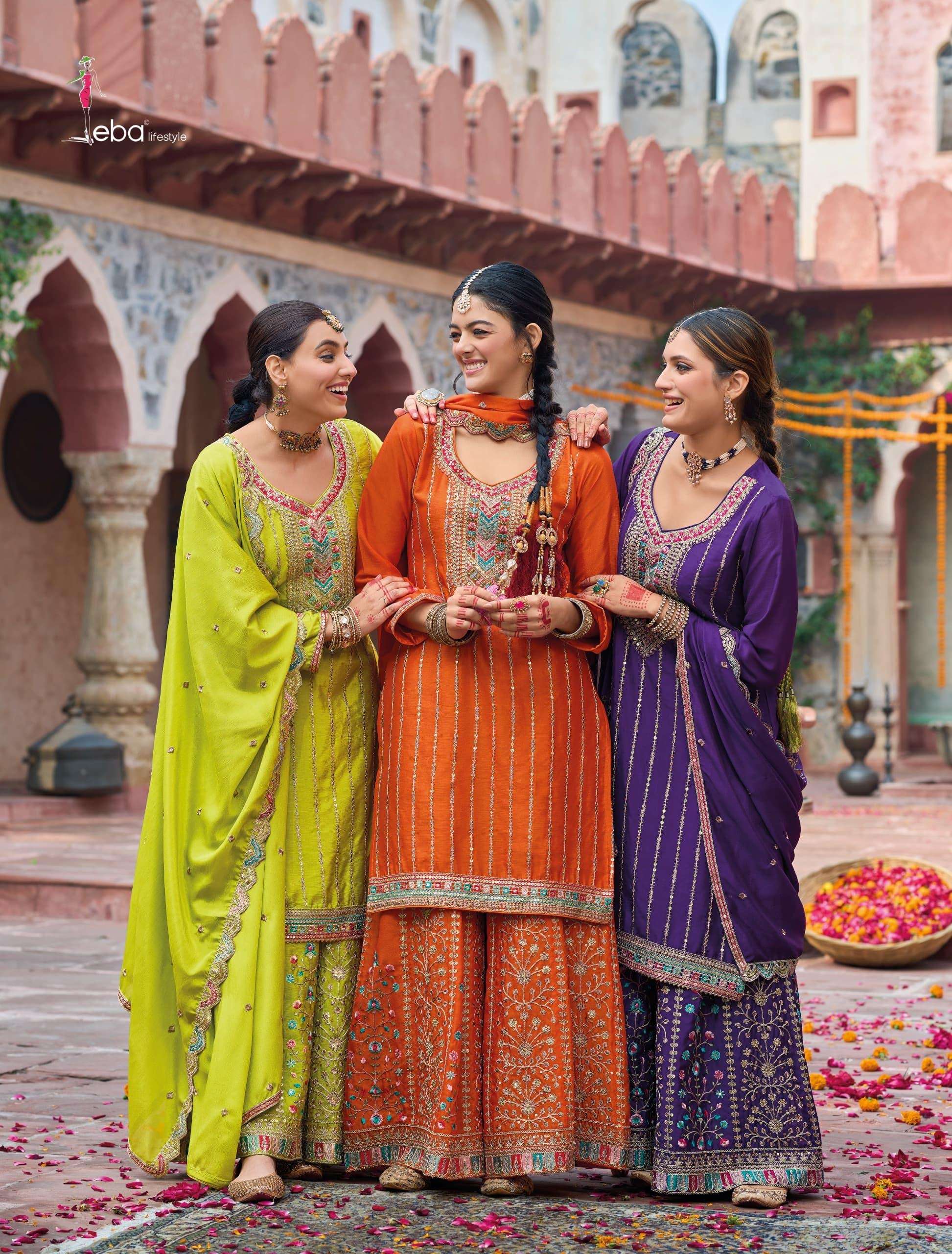 eba lifestyle catalogue sahenaaz series 1793 to 1796 top heavy chinon with embroidery work duppta heavy chinon with emboidery work plazo heavy chinon with embroidery front n back work