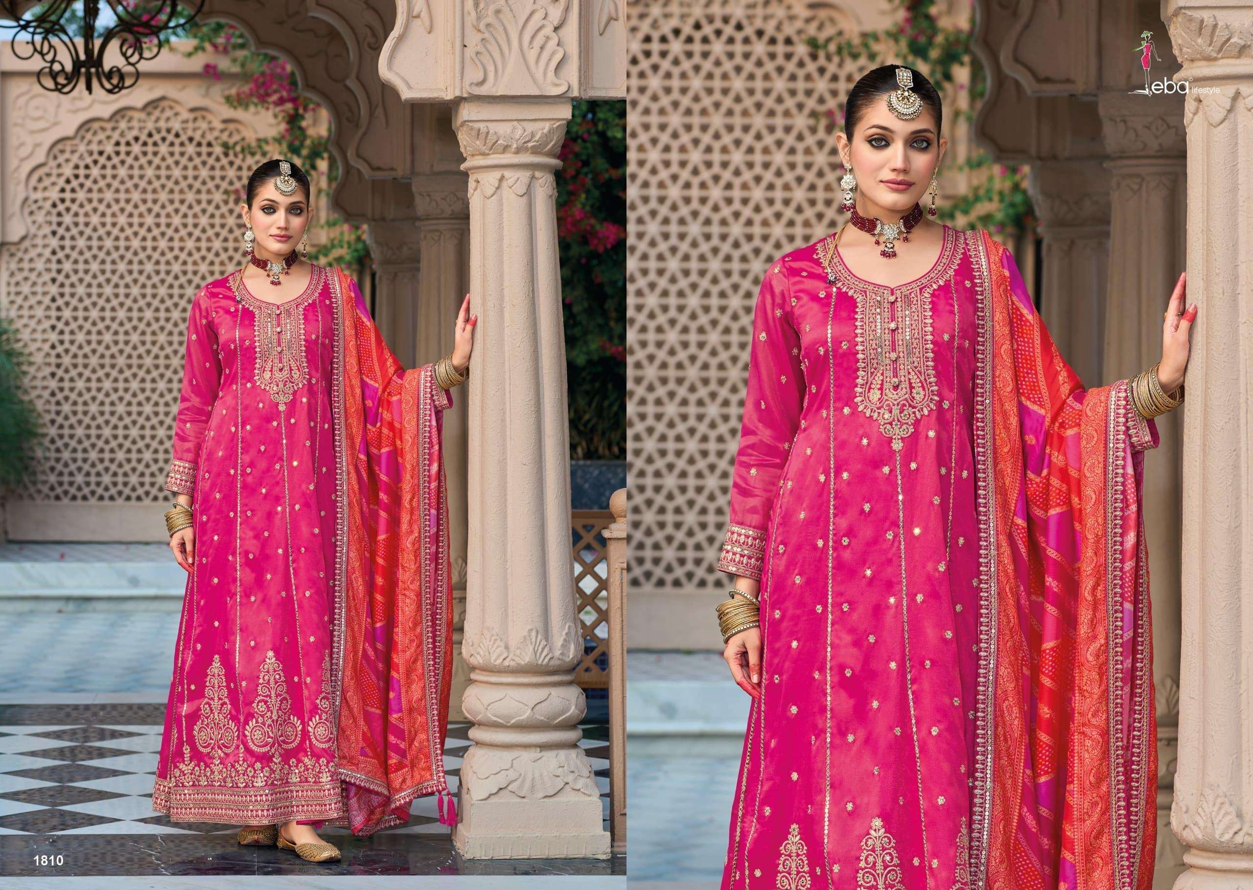 eba lifestyle catalogue shringar series 1810 to 1812 top heavy simar  with  embroidery duppta pure viscose dola digital print size m to 3xl readymade suits 