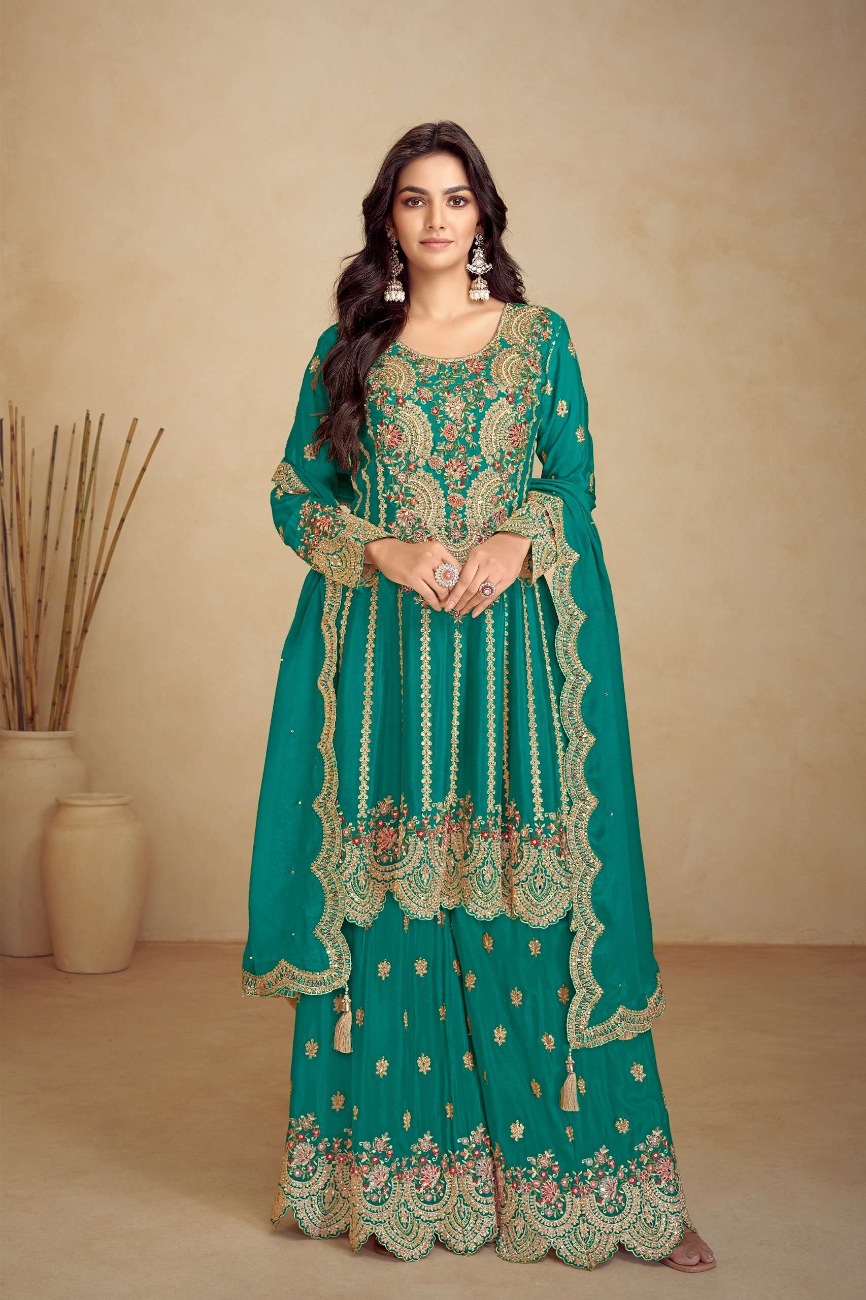 gulkarya designer catalogue jalwa series 7502a to 7502e top real chinon dupatta real chinon bottom real chinon shipping extra note free size stitched front n back embroidery work only