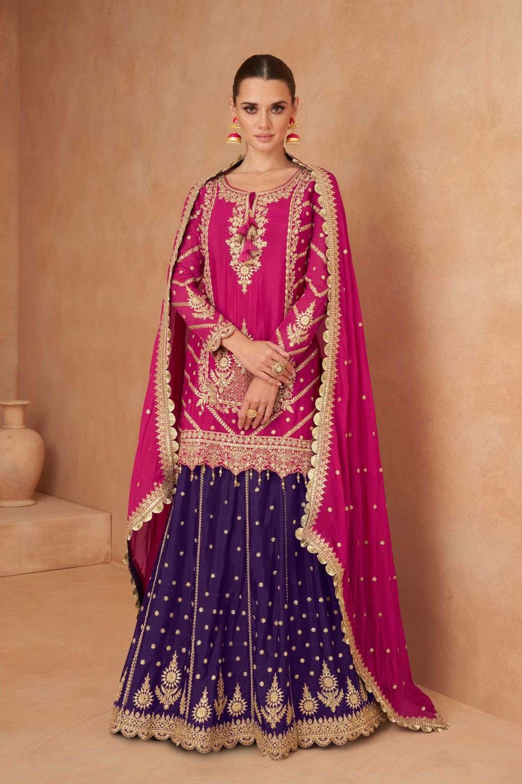 gulkarya designer catalogue khanak series 7471a to 7471c top real chinon dupatta real chinon skirt real chinon note free size stitched embroidery work n mirror work
