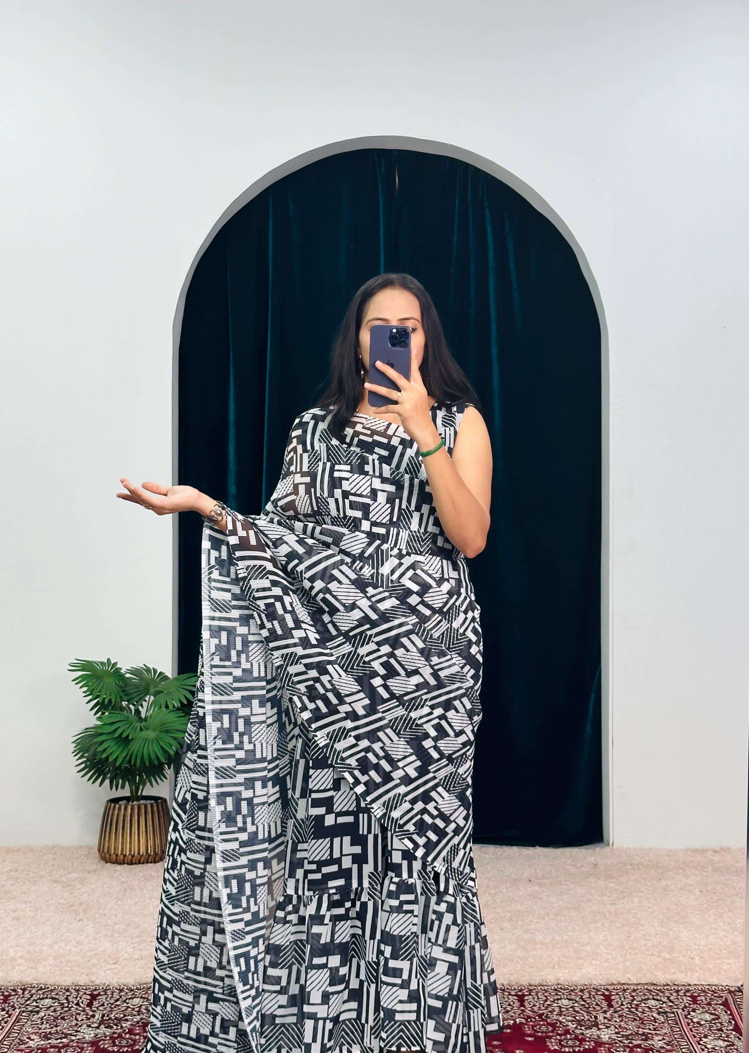 launching a completely new and different type of gown with saree collection kp gown saree fabric faux georgette with beautiful printed flair 2 meter with ruffle gown saree