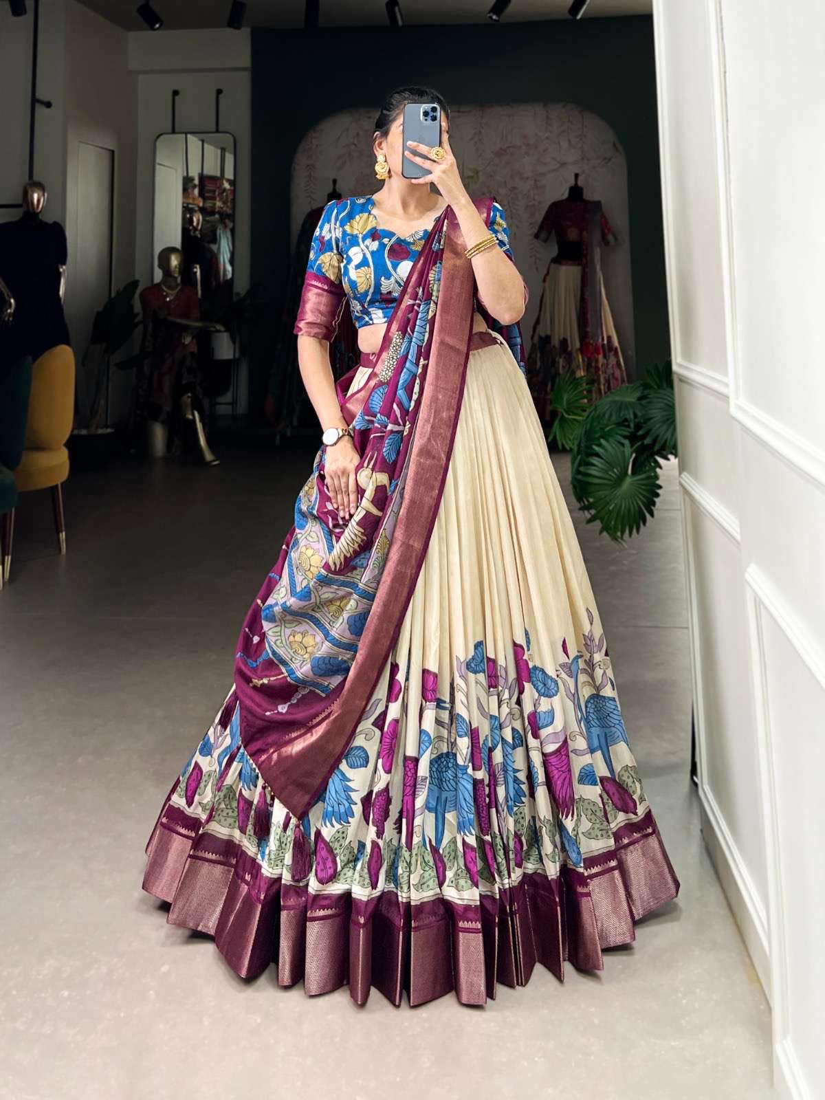 lehenga choli catalogue anusha perfect for the modern muse with a love for tradition lnb1234 lehenga stitched lehenga fabric dola silk jacquard silk printed kalamkari with zari weaving border