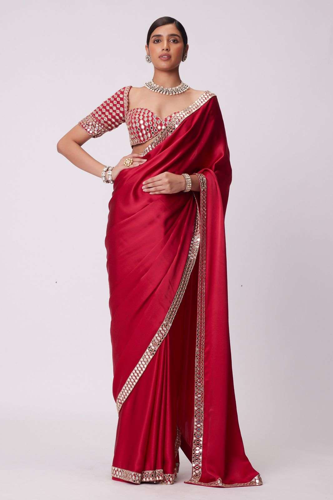 mirror work saree collection code asn 71 saree premium french crape silk embellished with beautiful heavy real mirror work border work blouse premium french crape silk