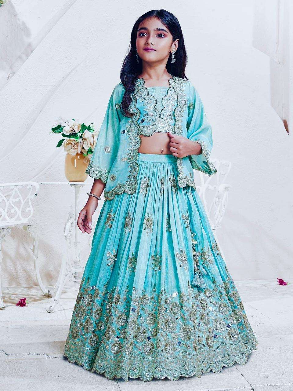 real modeling shoot of beautifully stiched lengha blawos coati for festive season all size  available according to chart coati fabric heavy chinon silk work embroidery sequce work full stiched