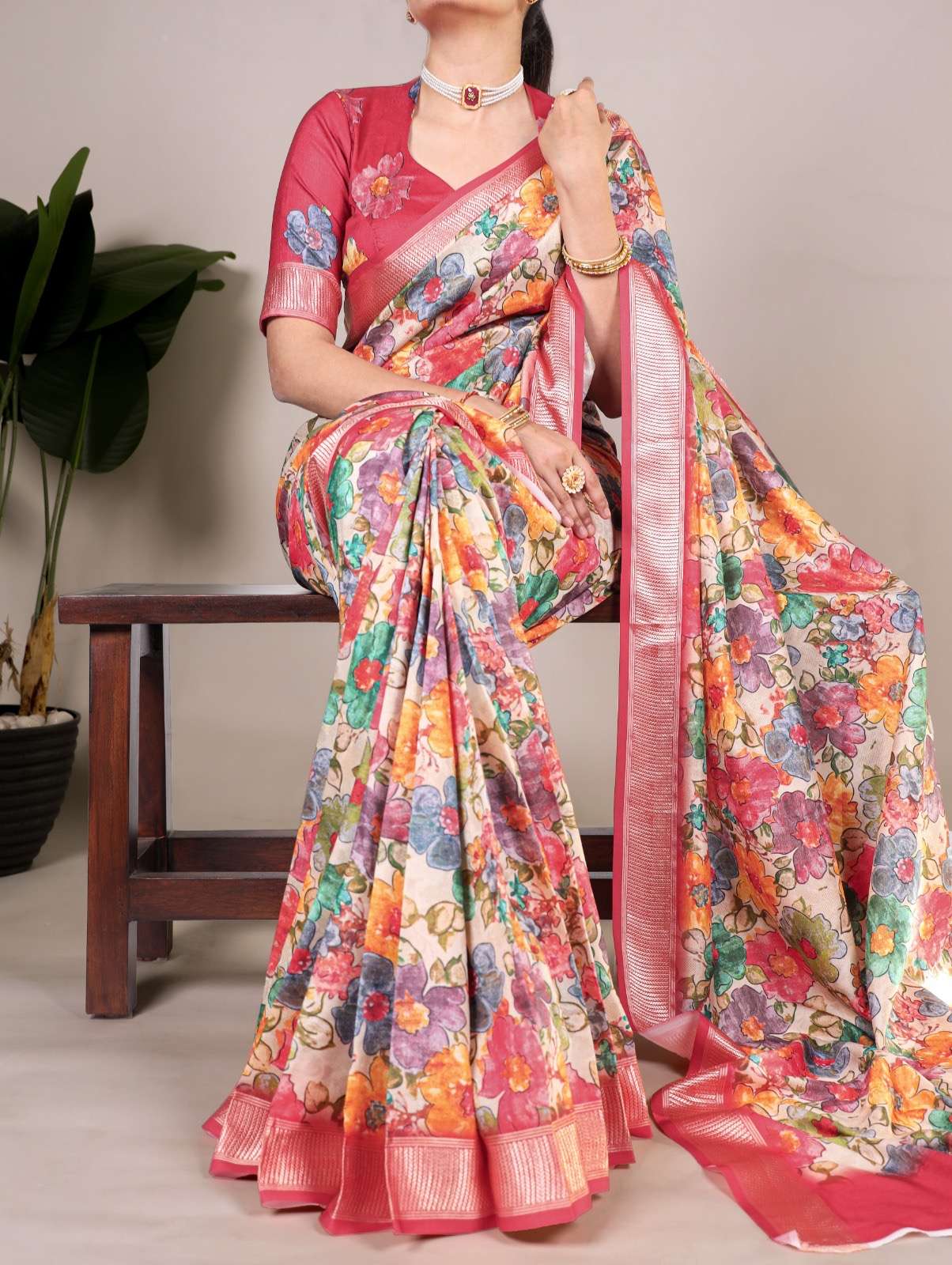 saree collection floral elegance meets silk charm ynf7018 fabric tussar silk with viscose border saree work floral printed blouse fabric tussar silk with viscose border floral printed saree