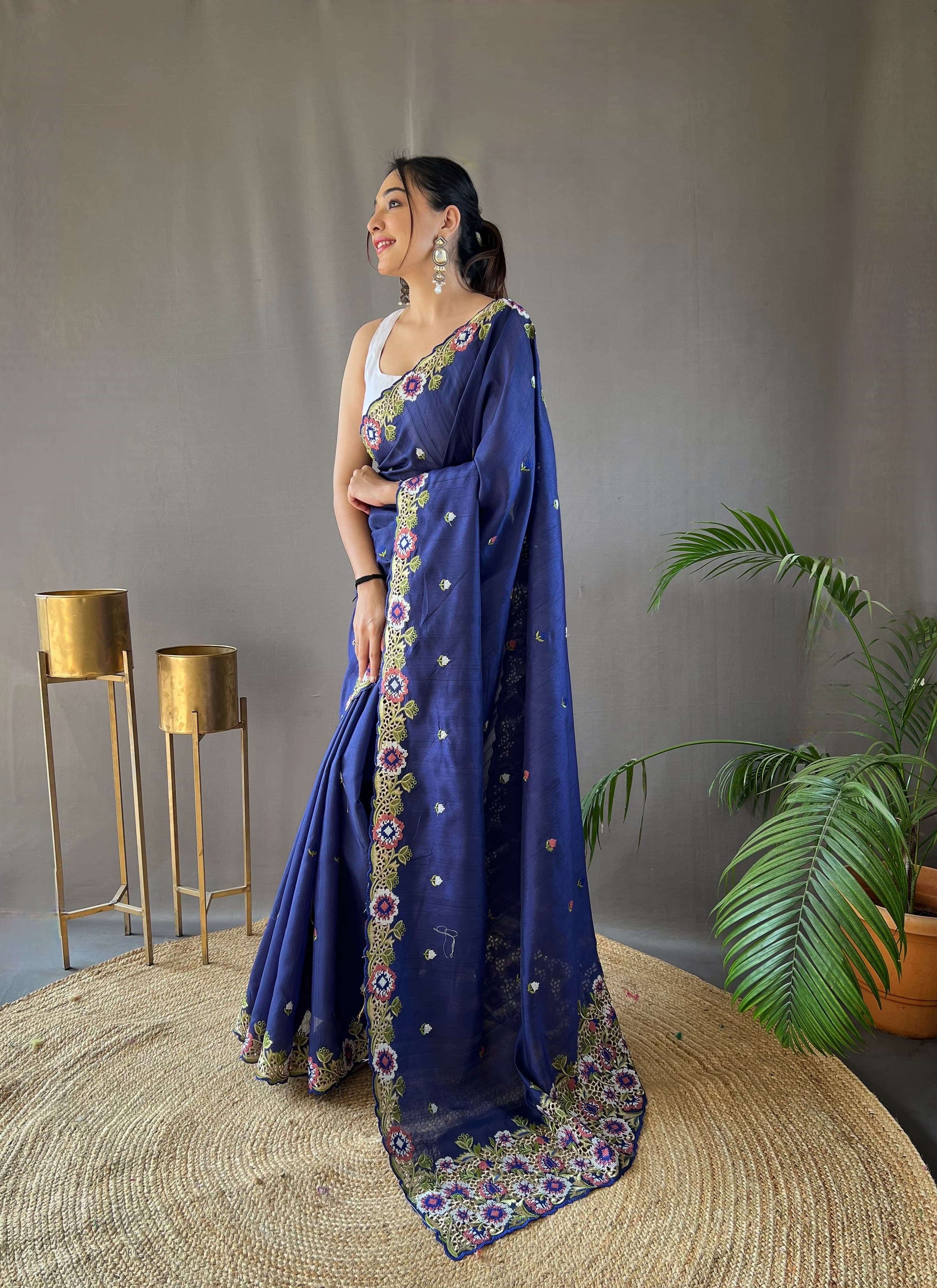 saree fresh arrival catalogue narmada pure matka silk saree with all over beautiful embroided buttis and cutwork big pallu with all over cutwork panel designer partywear saree