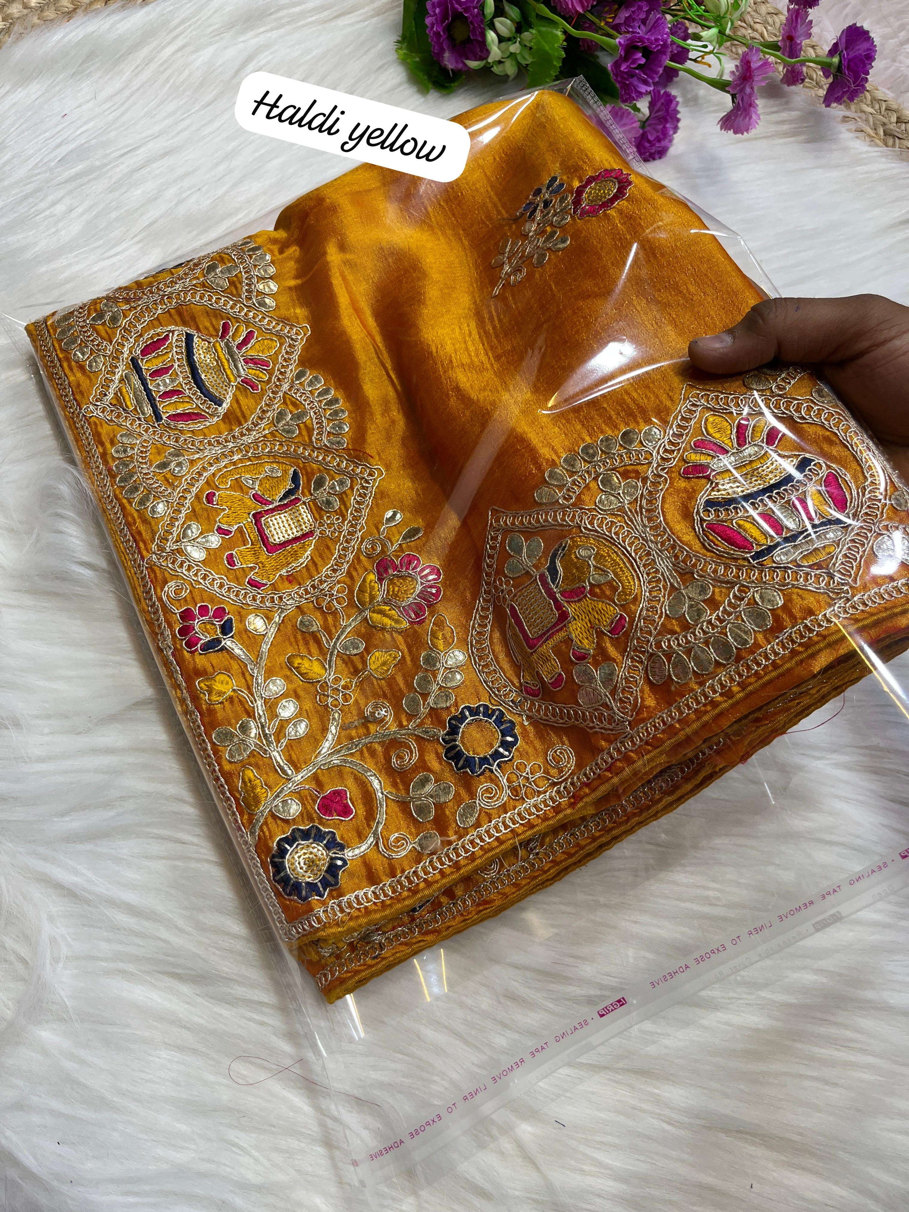 saree new arrivals fabric soft vhichitra silk work heavy cpallu gotafoil work with multi n coding work plus figure work with 3mm seqance n whole saree butti blouse heavy mono with fully work