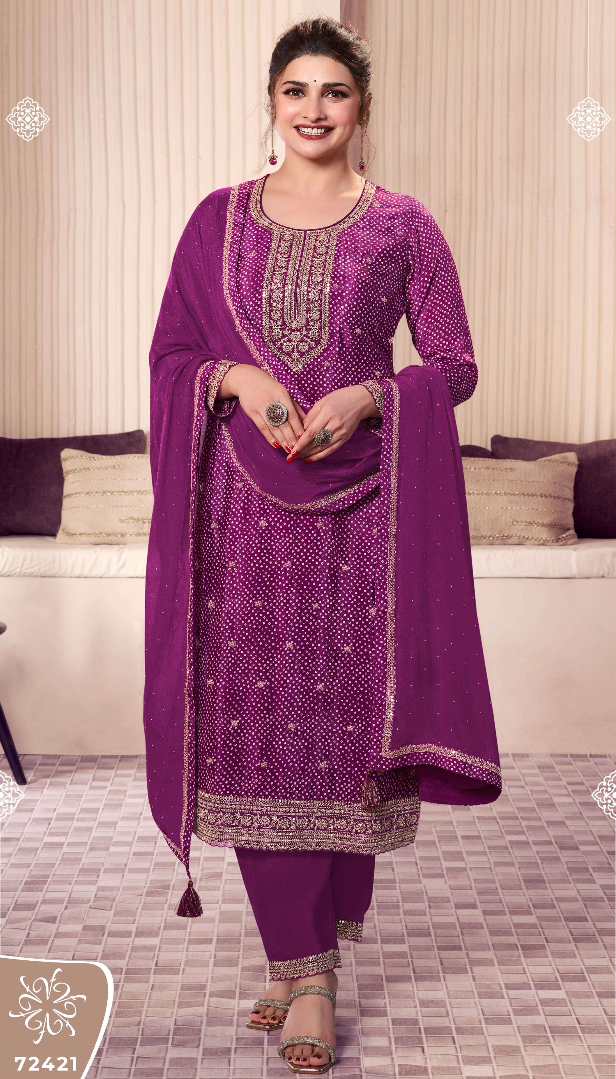 vinay fashion catalogue kuleesh pahal 4 series 72421 to 72424 fabric details top printed chinon with embroidery work bottom embroidered santoon dupatta embroidered chinon