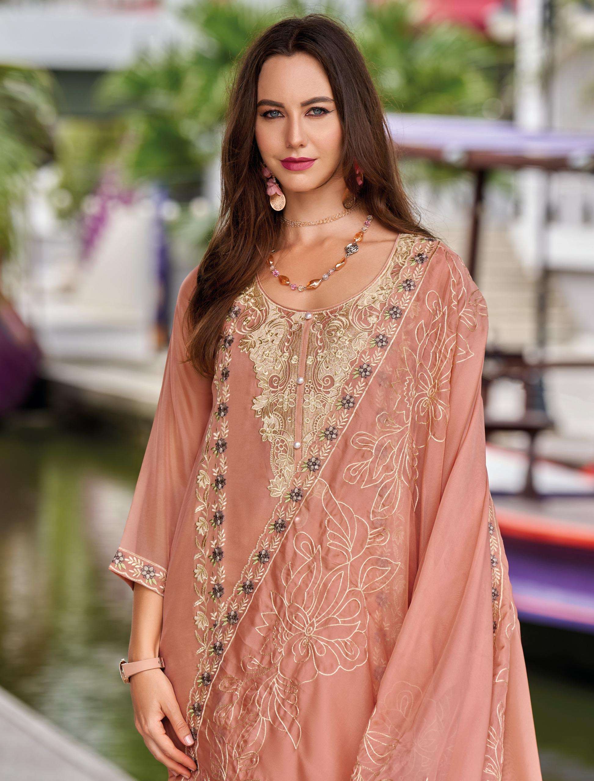 zaveri catalogue riona series 1390 to 1391 top soft blooming organza emboidery work duppta soft  organza with embroidery bottom heavy silk size m to 3xl designer partywear suit
