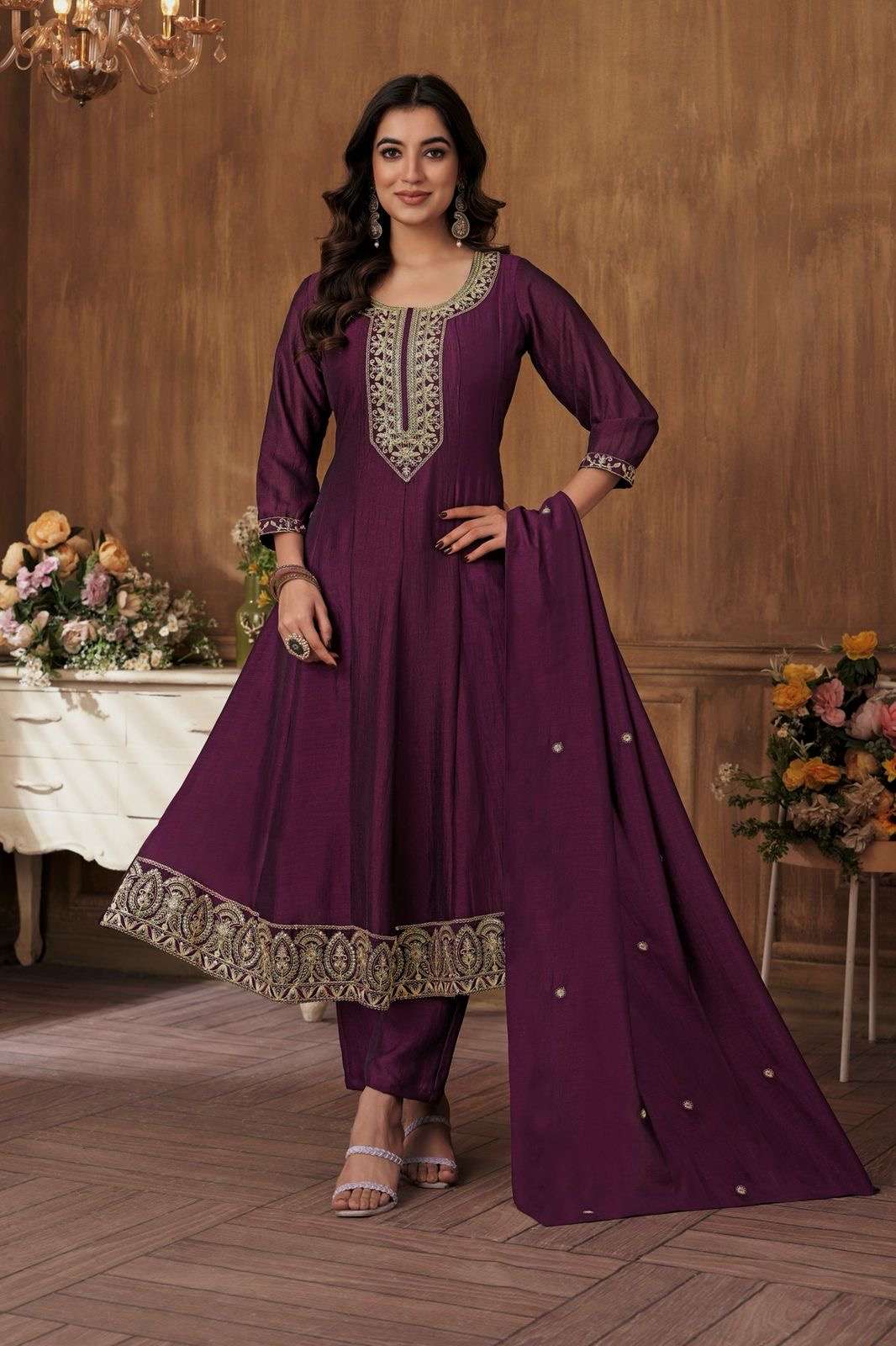 anaya ready to wear ethnic wear collection with full flair and boutique finish stitching vichitra  with embroidery work with full inner bottom vichitra size m to 2xl