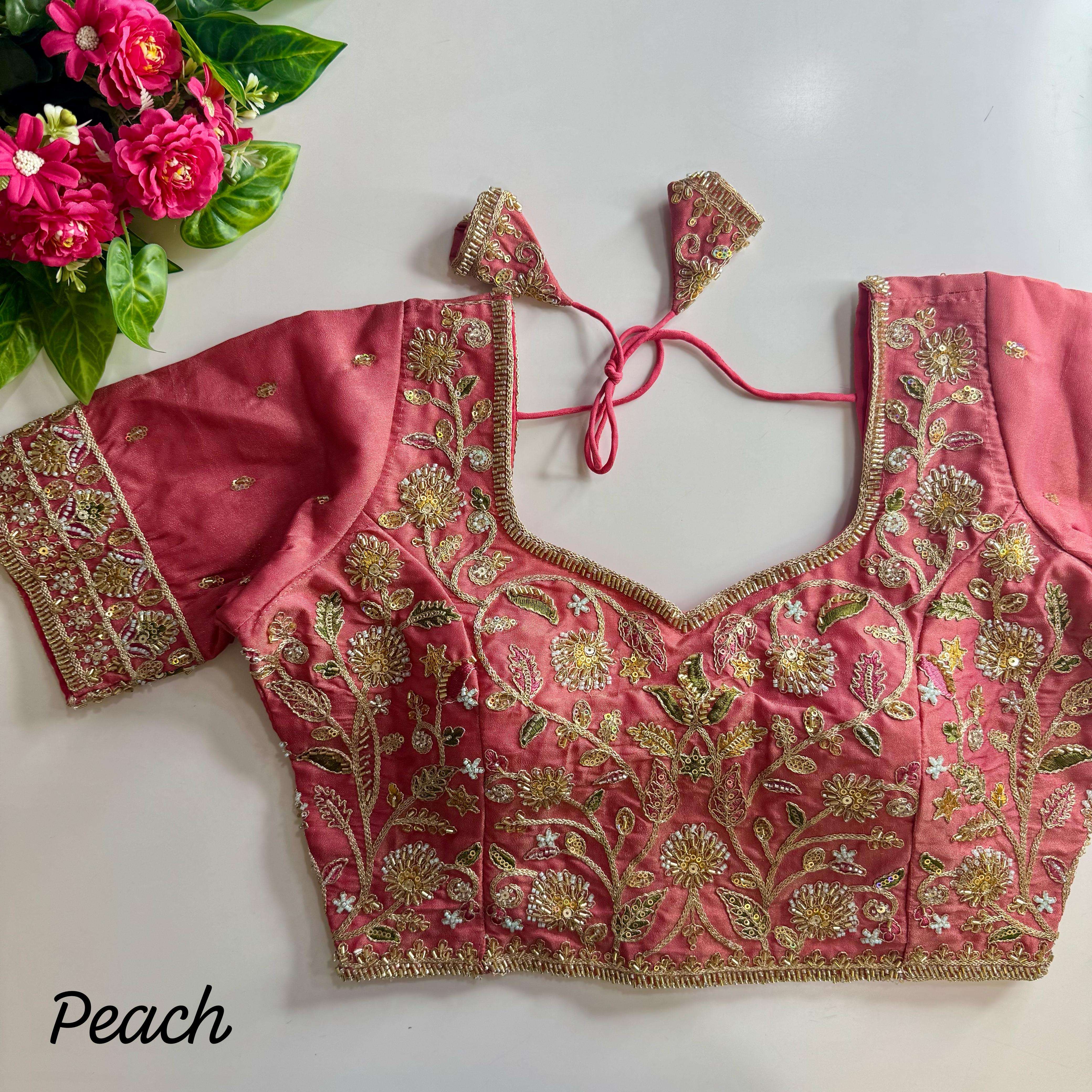 beautiful heavy stars n beads work bridal blouse heavy handwork plus sequence n codding thread work fabric heavy pure soft pure cosmos silk size designer blouse