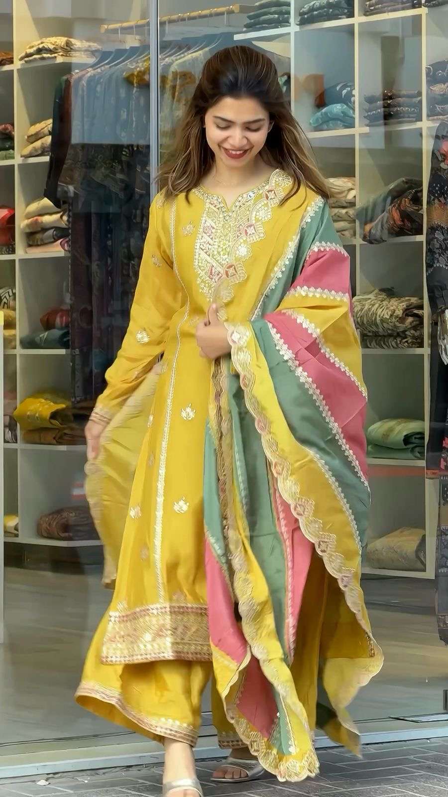 designer party wear look heavy faux georgette top plazzo n multi color dupatta set design number ad145 new colours top fabric heavy faux georgette with heavy embroidery 5 mm 
