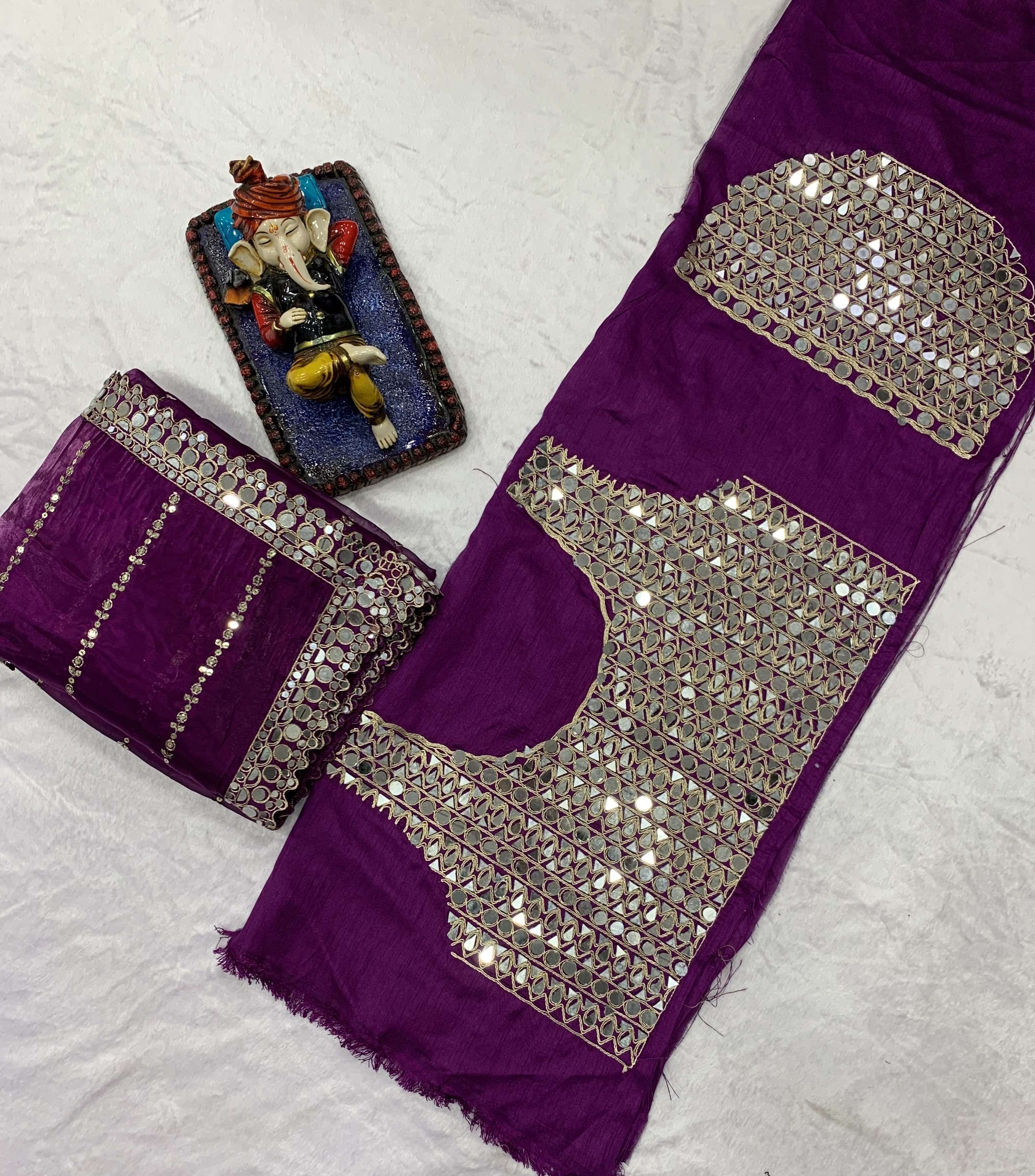 designer saree description copper shimmer satin jimmy  organza saree clubbled with real hand cut mirror embroidered blouse satin shimmer jimmy choo organza dori work embroidery