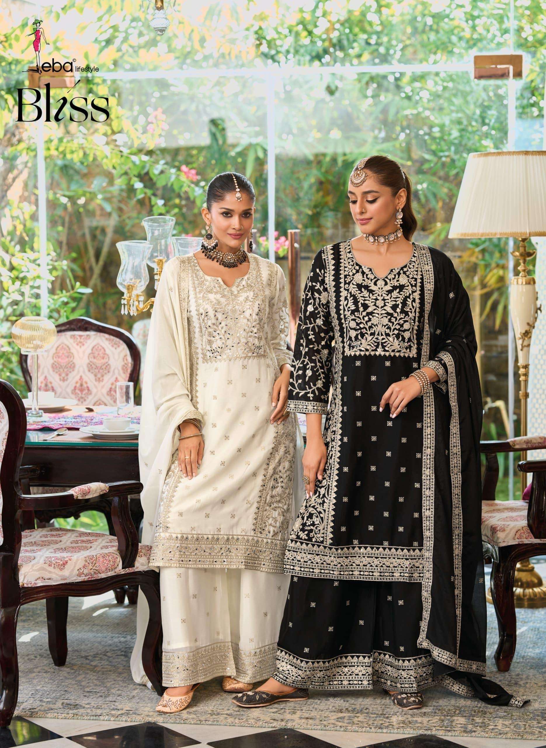 eba lifestyle catalogue bliss series 1870 to 1871 top chinon with emboidery work duppta chinon with with embroidery plazo chinon with emboiderywork size m to 3xl 