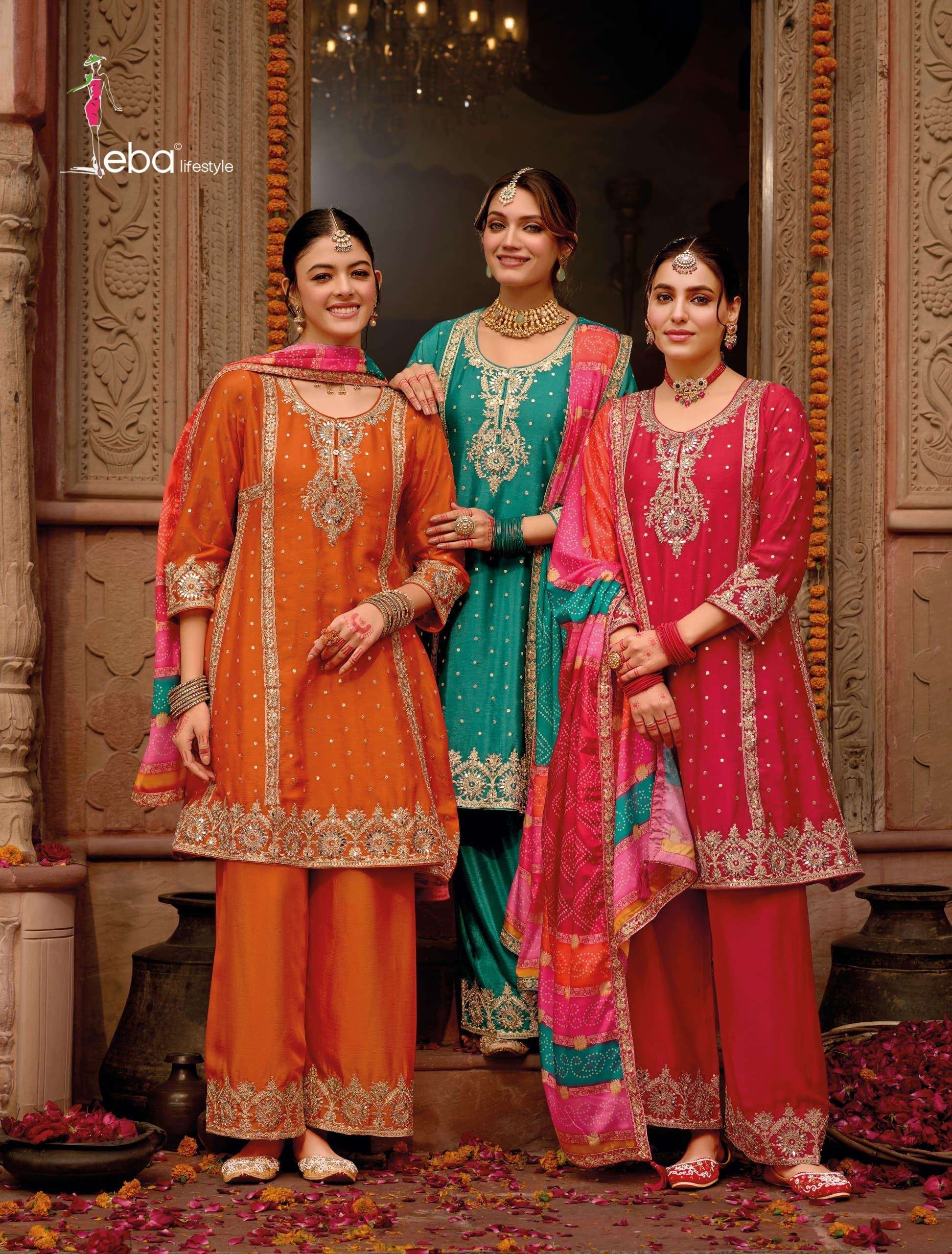 eba lifestyle catalogue gajari series 1819 to 1821 top chinon with emboidery work duppta chinon digital print with embroidery plazo chinon with emboiderywork readymade suits