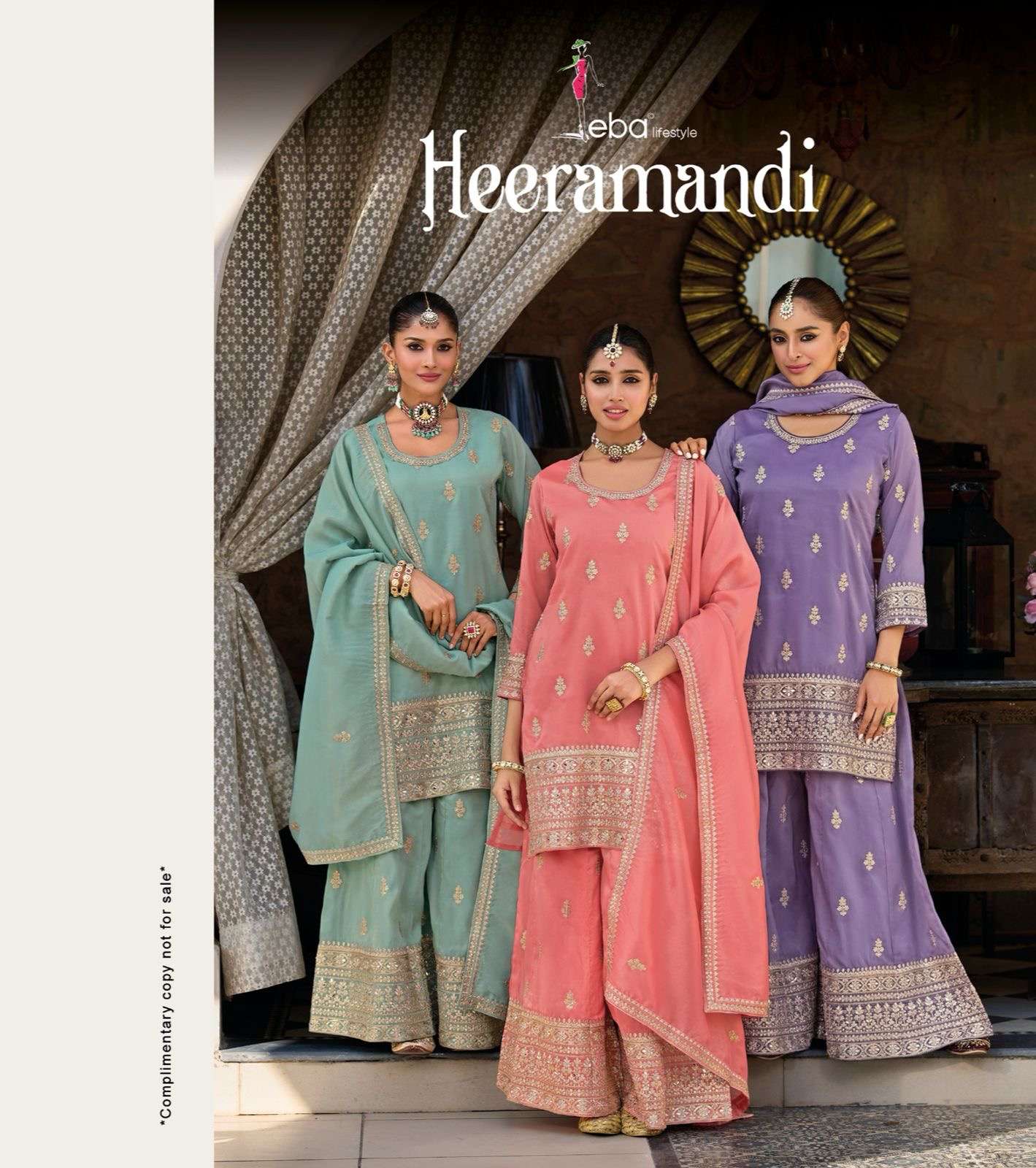 eba lifestyle catalogue heeramandi series 1861 to 1863 top simar  with  embroidery plazo simar  with embroidery work duppta simar  with embroidery work size m to 3xl
