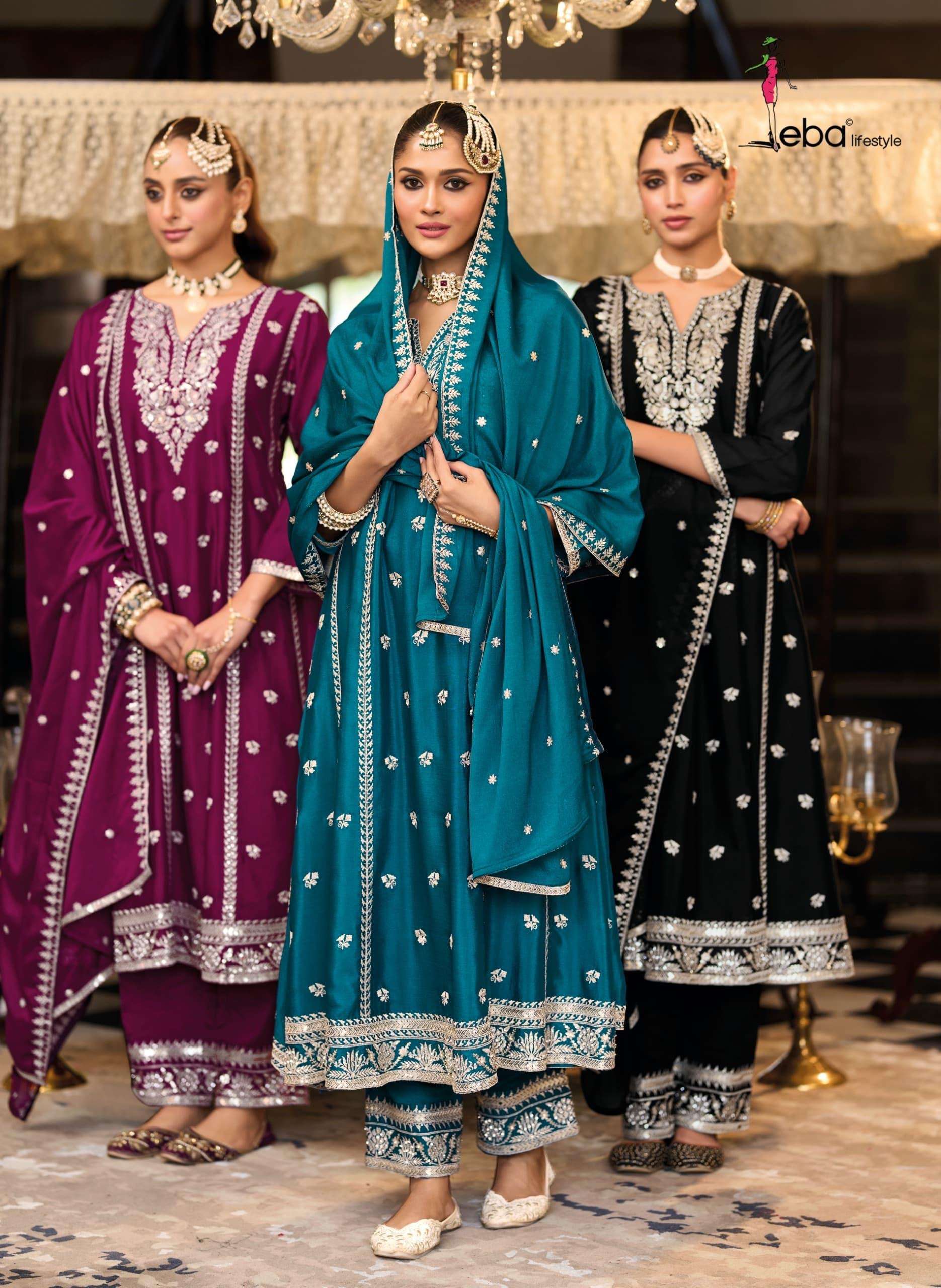 eba lifestyle catalogue serena series 1877 to 1879 top heavy chinon with emboidery work duppta heavy chinon with emboidery work pant chinon with embroidery size m to 3xl