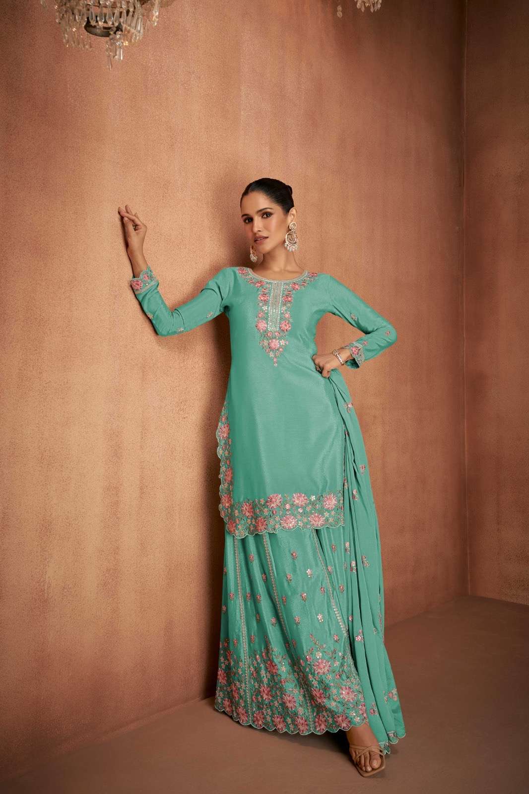 gulkarya designer catalogue elvira 7488 a to 7488 d fabric details top real chinon plazoo real chinon dupatta real chinon note embroidery work only readymade suits
