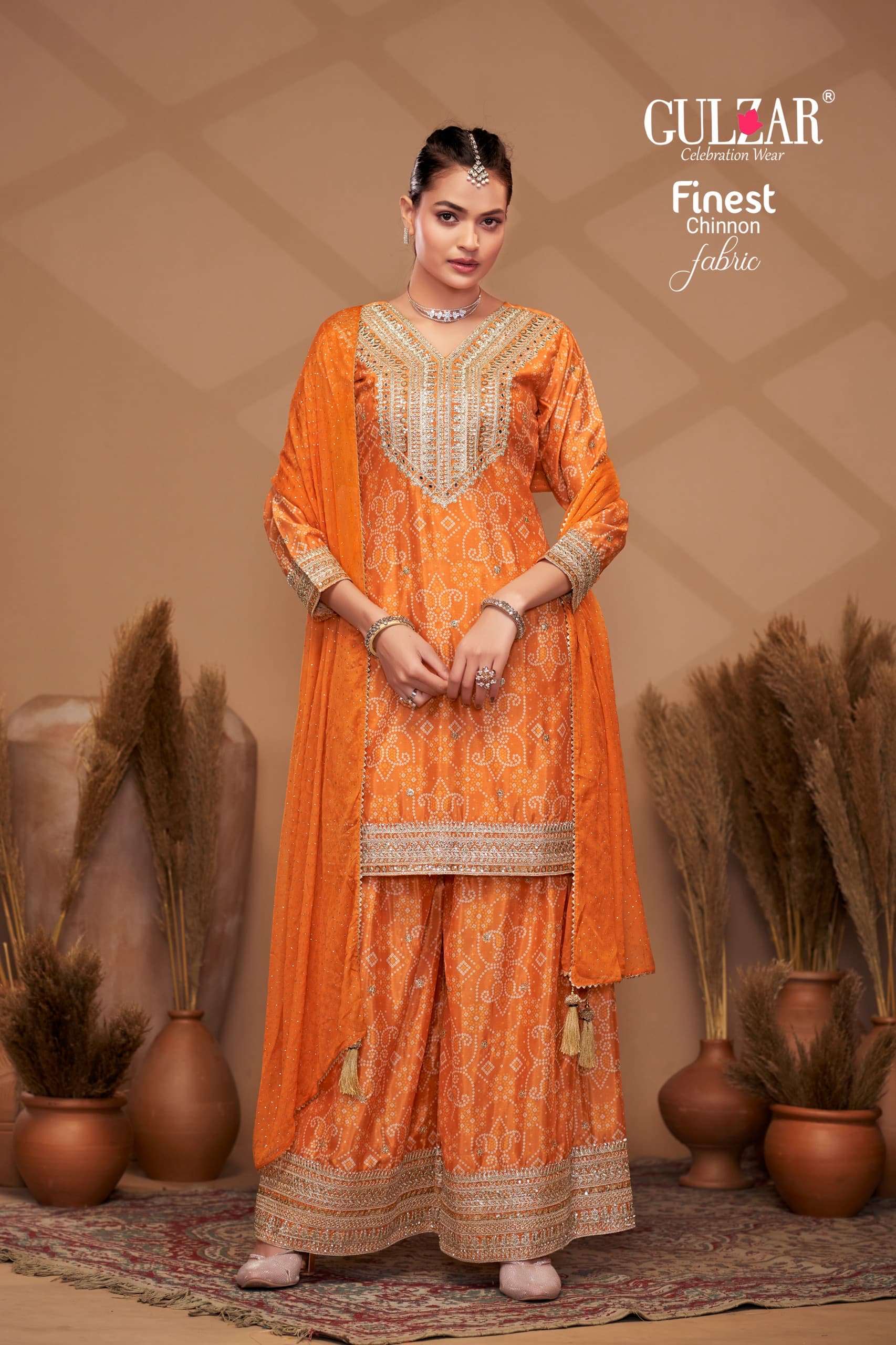 gulzhar catalogue bandhrej series 2151 to 2154 inside marging upto 48 inch size fabric top premium n finest chinnon with dabka dori embroidery  handmade mirror work embroidery
